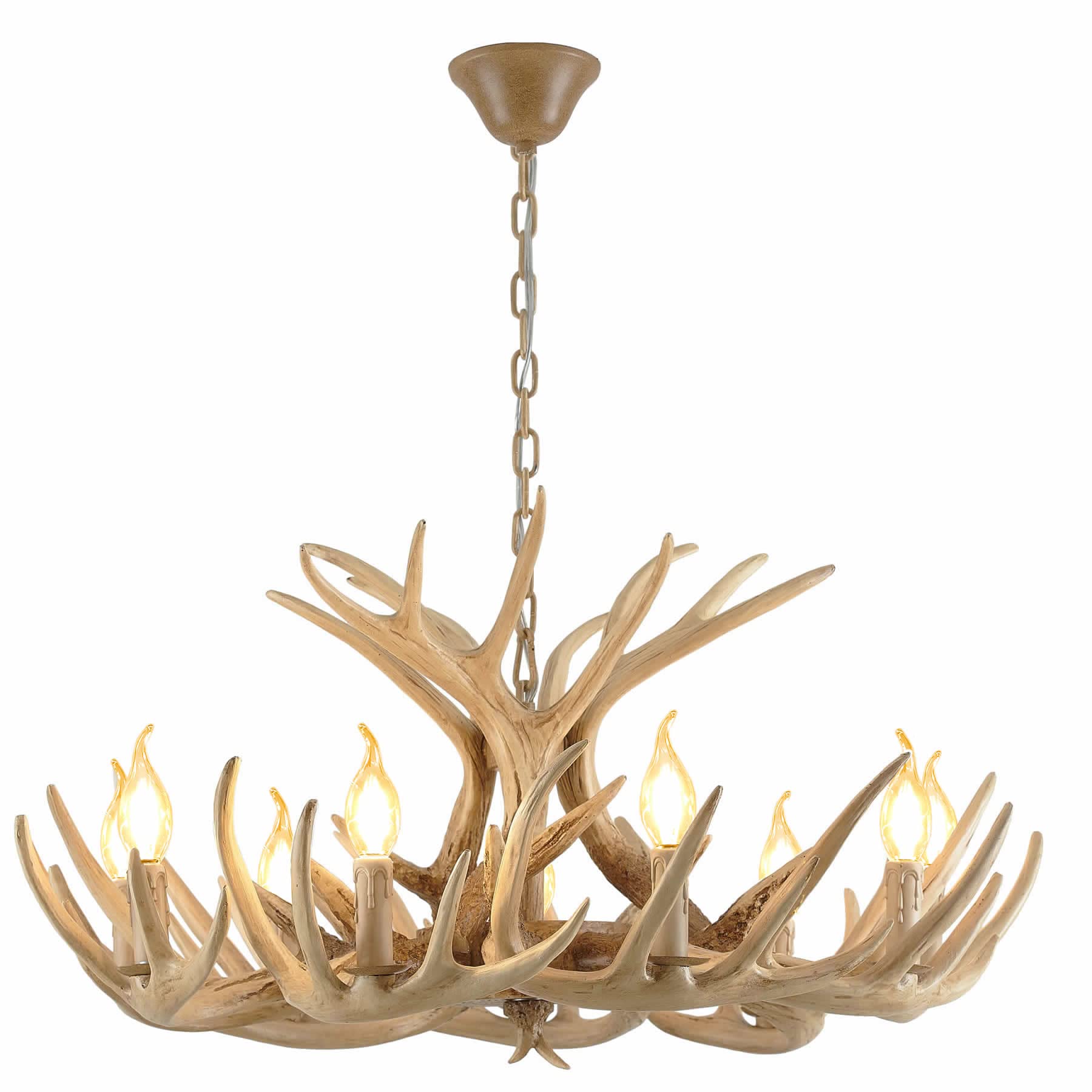 Hubrin Rustic Antler Chandelier - Vintage 9-Light E12 Base Farmhouse Pendant Lighting for Home, Bar & Coffee Shop (12 Arms Total) - Perfect for Cabin, Lodge & Western Style Decor