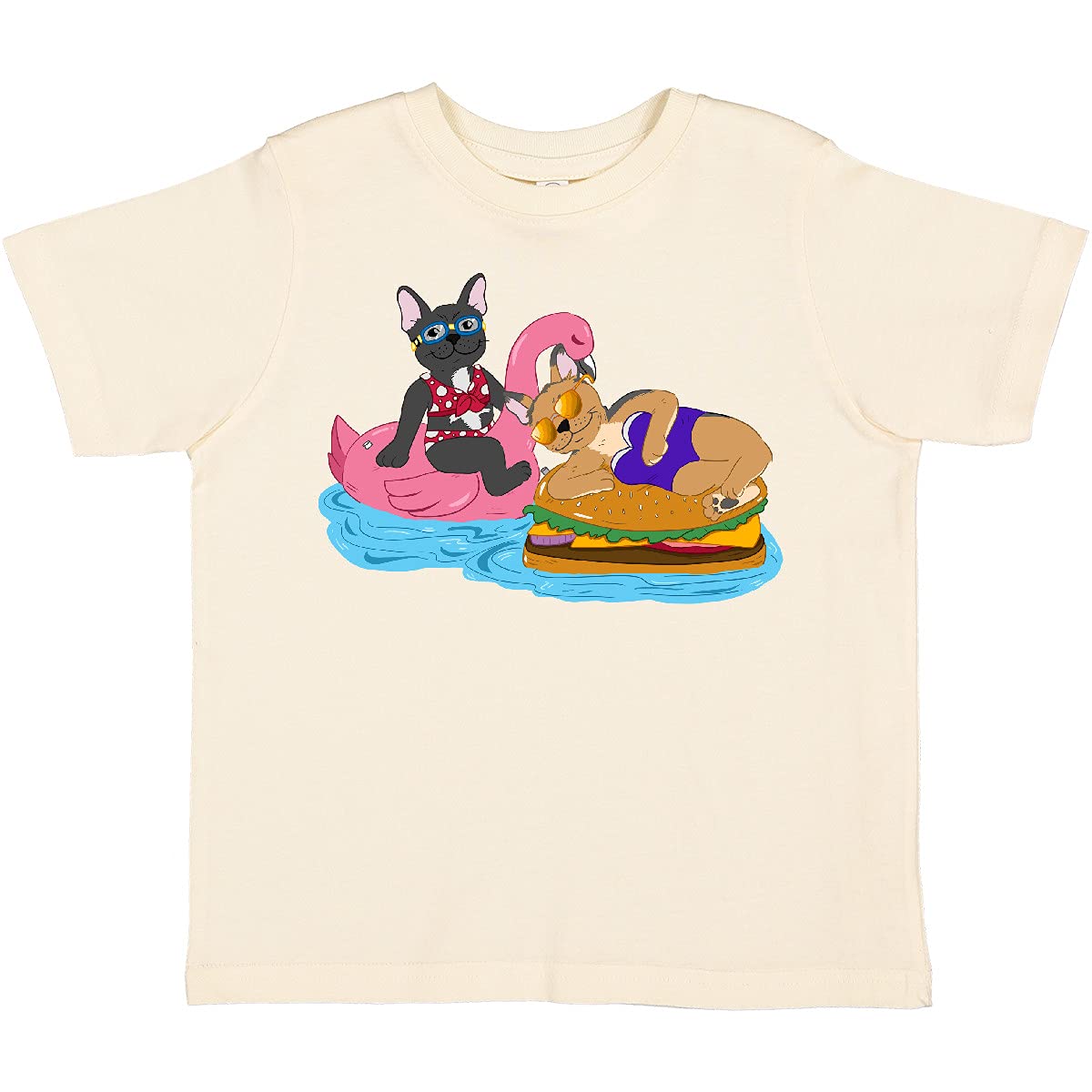 Cute French Bulldogs on Pool Floaties Toddler T-Shirt - Adorable Pet Lover Outfit for Summer Playdates & Beach Vacations