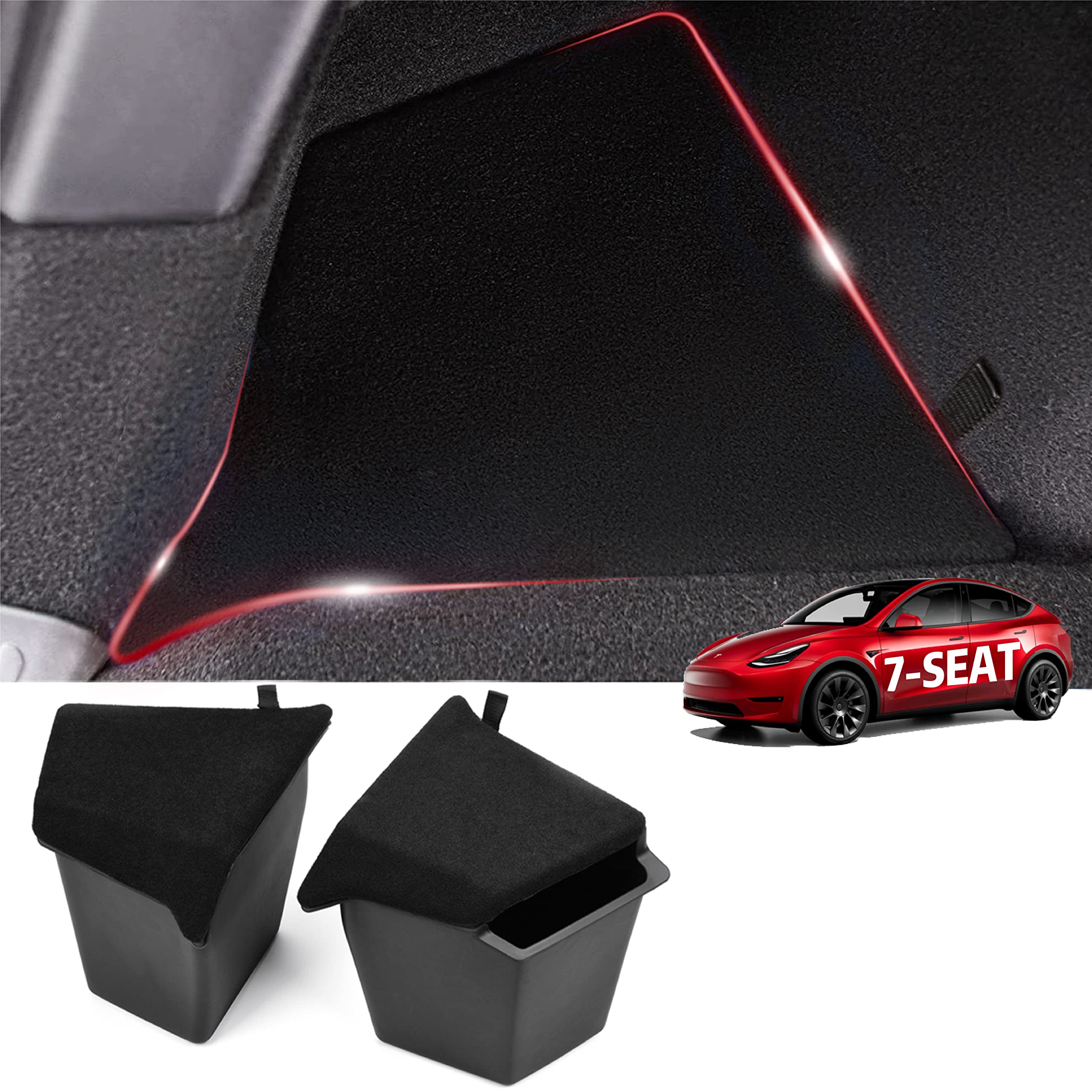 Tesla Model Y Rear Trunk Organizer with Lids & Side Storage Bins - Odorless Interior Accessories for 7-Seater Model Y | Perfect for Road Trips, Grocery Storage & Car Organization