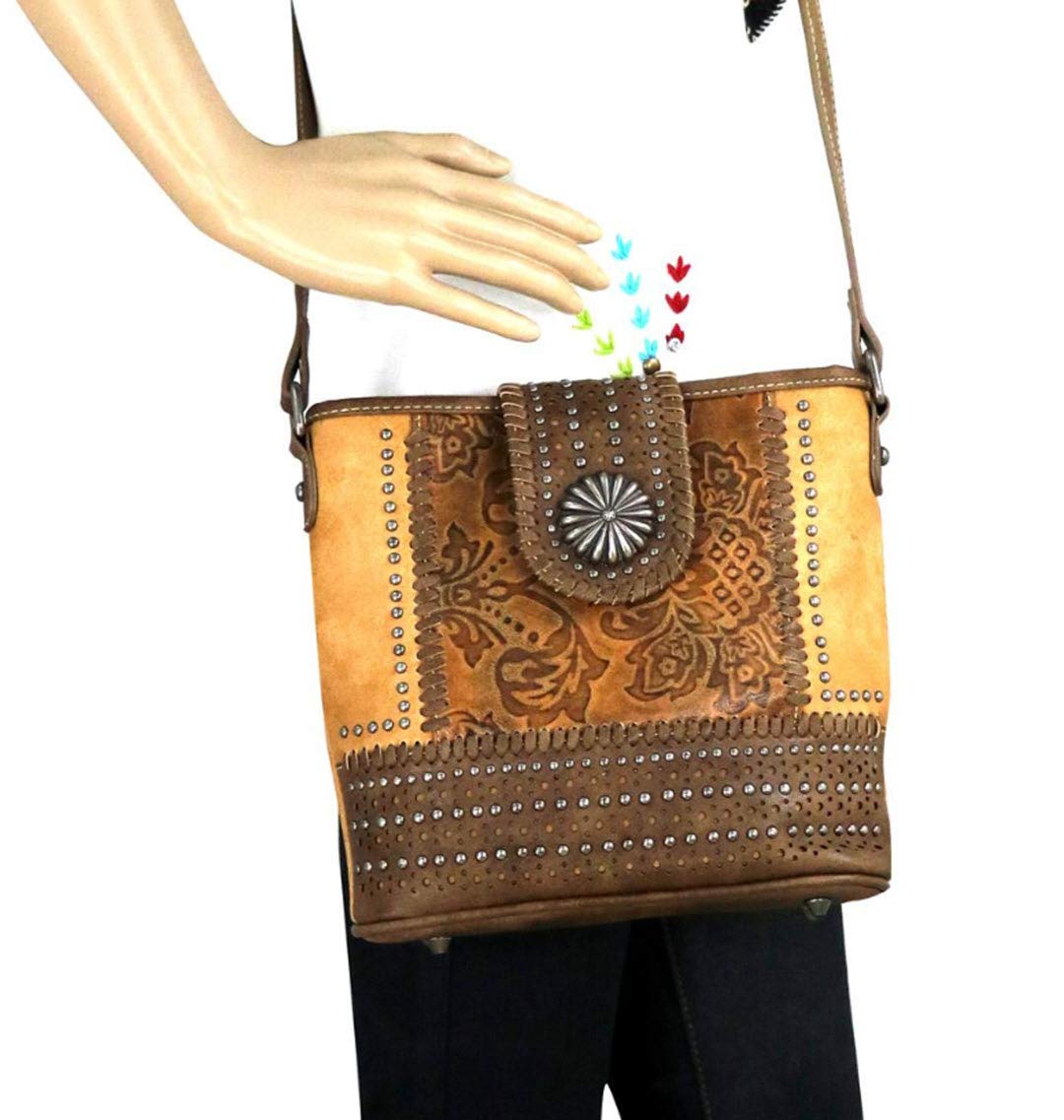 Montana West Women's Crossbody Purse - Concho Collection Leather Handbag MW704-8360 in Brown | Fashionable Shoulder Bag for Daily Use, Travel & Shopping
