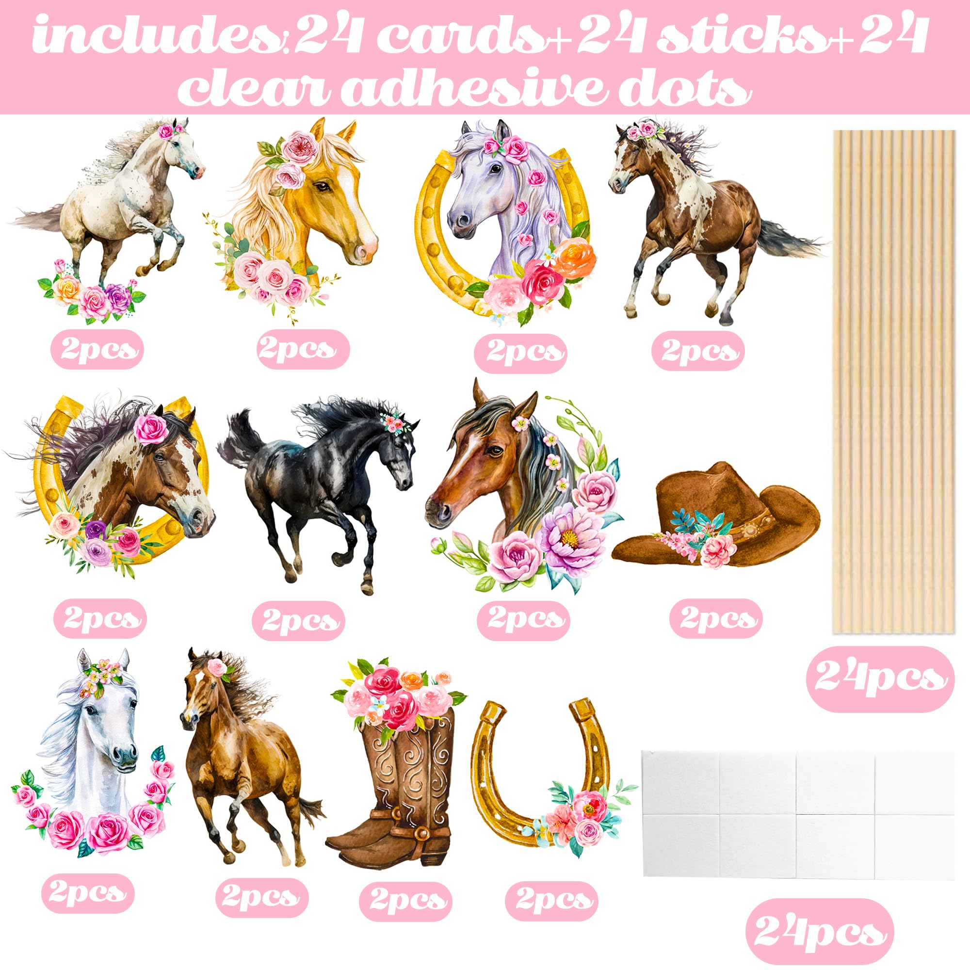Cowgirl Party Decorations - 24pcs Western Horse Table Toppers & Centerpiece Sticks for Cowgirl Birthday, Rodeo Theme Party Supplies | Perfect for Western-Themed Events, Barn Weddings, and Country Birthday Celebrations