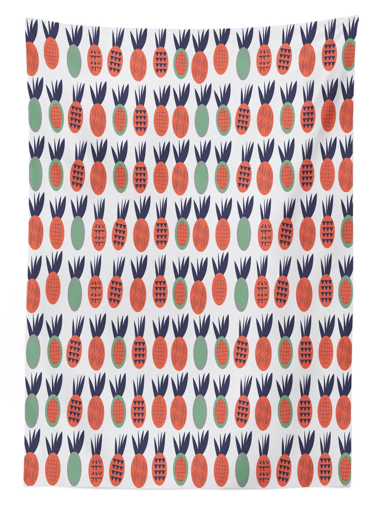 Ambesonne Abstract Pineapple Tablecloth - Washable Outdoor Picnic Table Cover with Geometric Triangle Lines & Checkered Squares Fruit Design, 58x120 Inches, Green Dark Coral Blue - Perfect for BBQs, Garden Parties & Beach Picnics