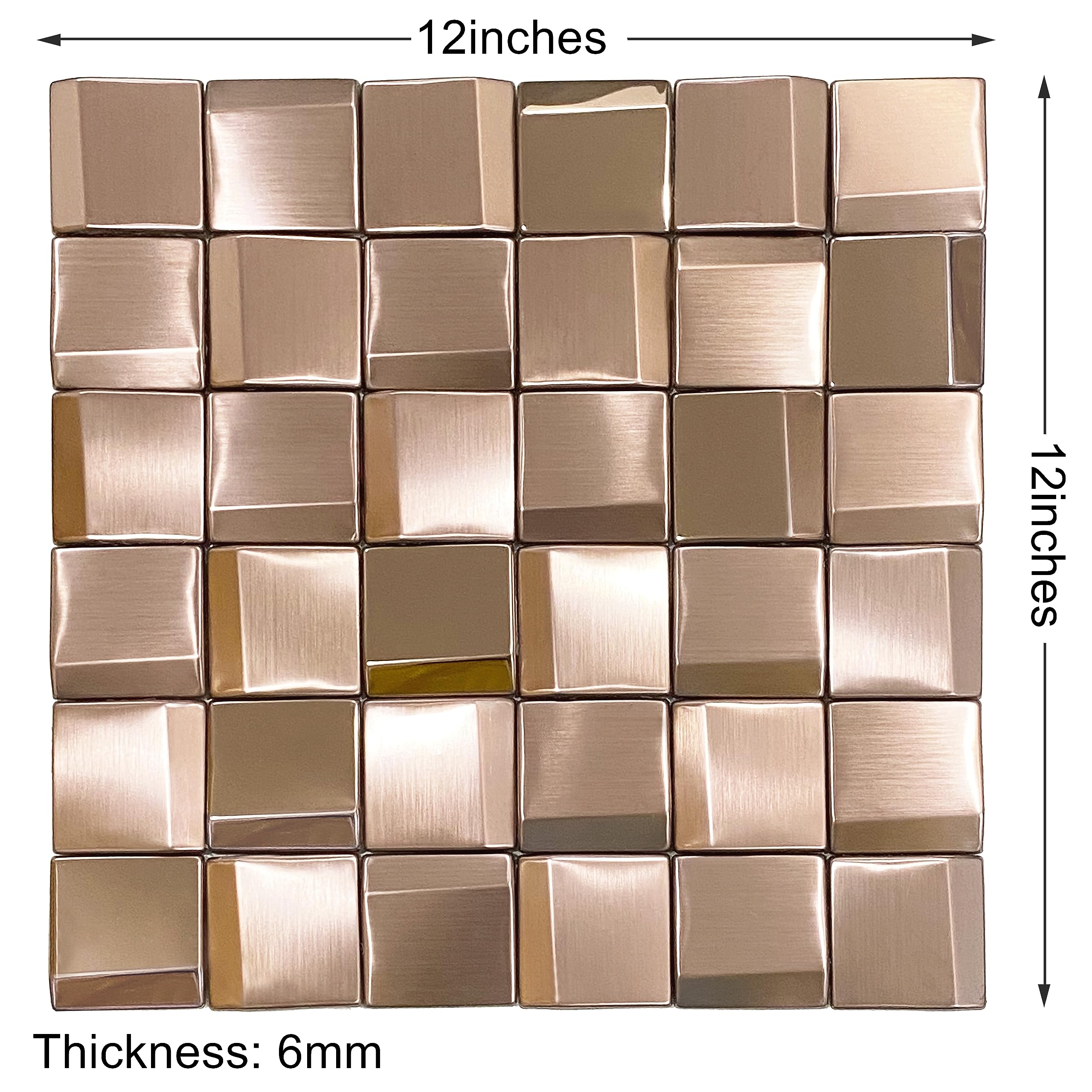 3D Copper Tile Backsplash - Peel and Stick Accent Wall Panels (5 Sheets) - Dimensional Wall Tiles for Kitchen, Bathroom & Home Decor