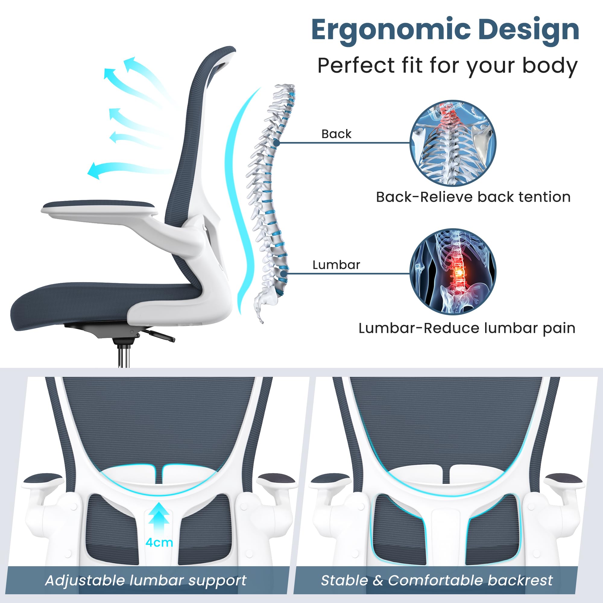 Ergonomic Drafting Chair with Flip-Up Armrests & Adjustable Footrest - Tall Office Chair for Standing Desks - Executive Computer Chair with Lumbar Support - Perfect for Architects, Designers & Home Office Workspaces