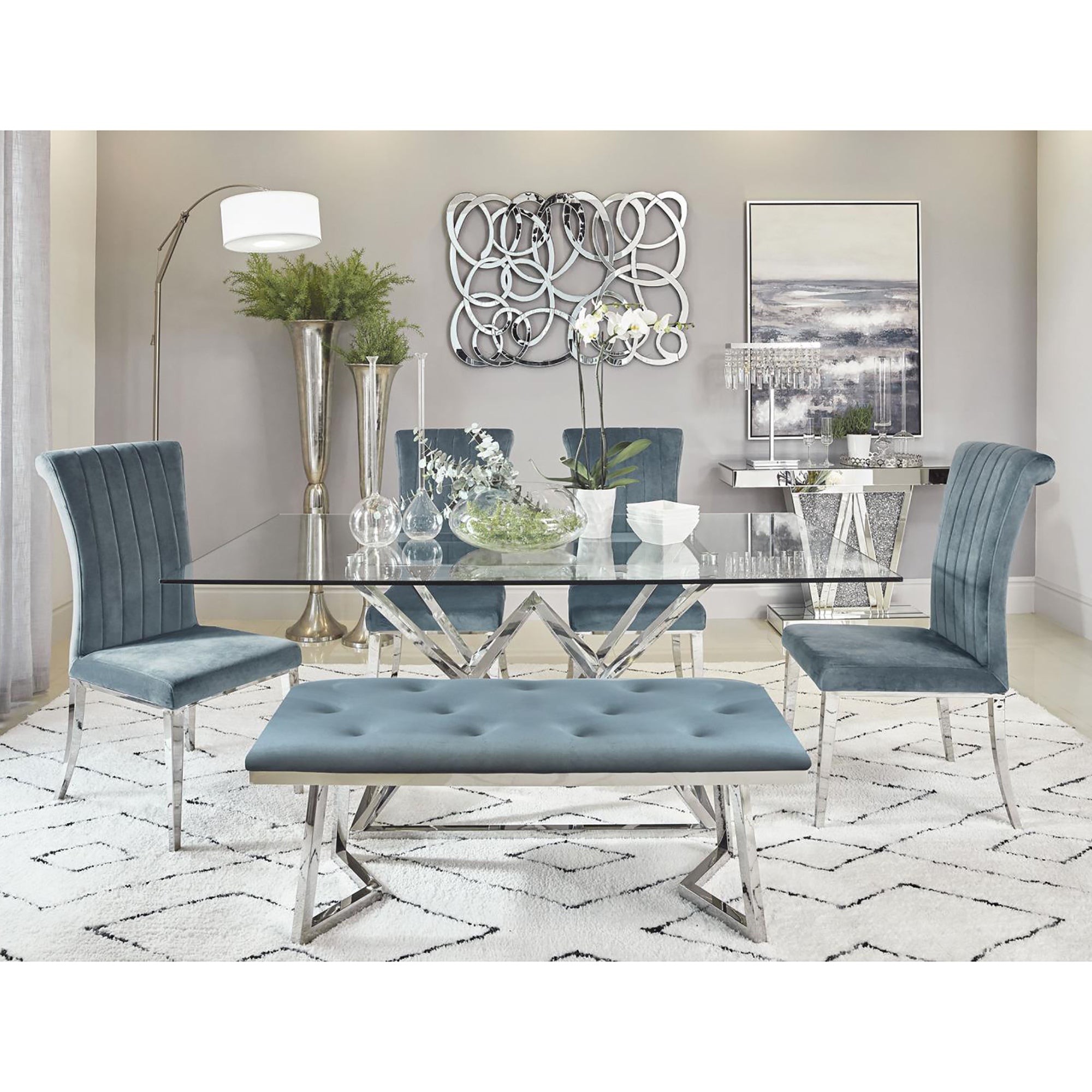 Dark Grey and Chrome Tufted Side Chairs (Set of 2) - Modern Dining Room Accent Chairs for Kitchen, Living Room or Office