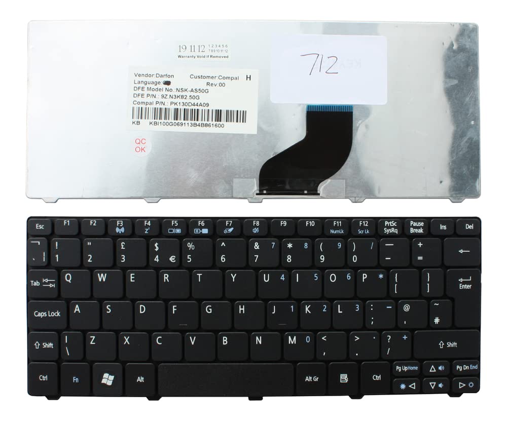 Replacement Laptop Keyboard for Acer Aspire One 532H-2964 - UK Layout Black Version 2 | Compatible Keyboard for Laptop Repair & Replacement | Perfect for Typing, Gaming, and Office Work