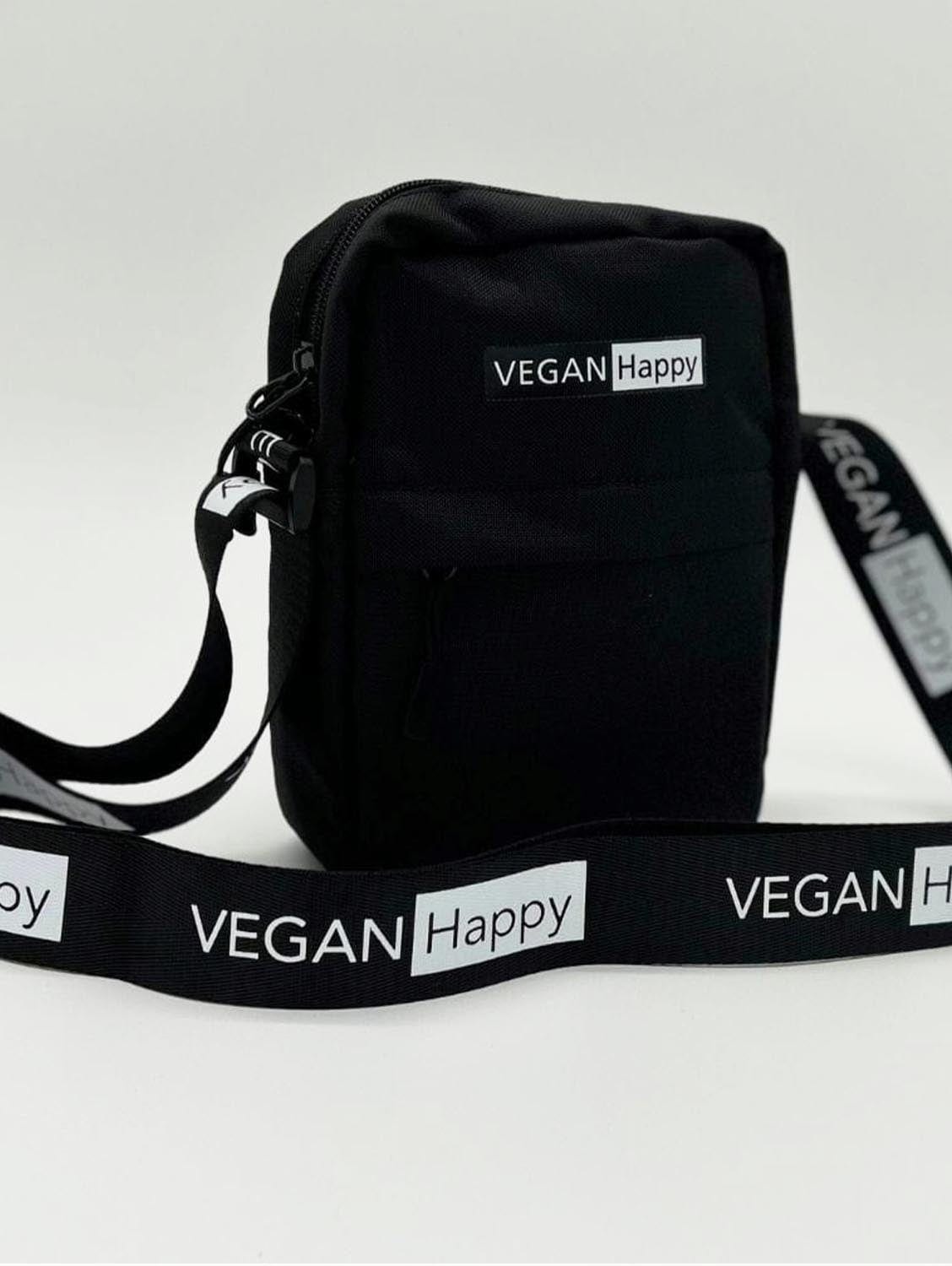 Vegan Happy Logo Mini Reporter Bag - Eco-Friendly Crossbody Purse for Women | Black | Perfect for Work, Travel & Everyday Use