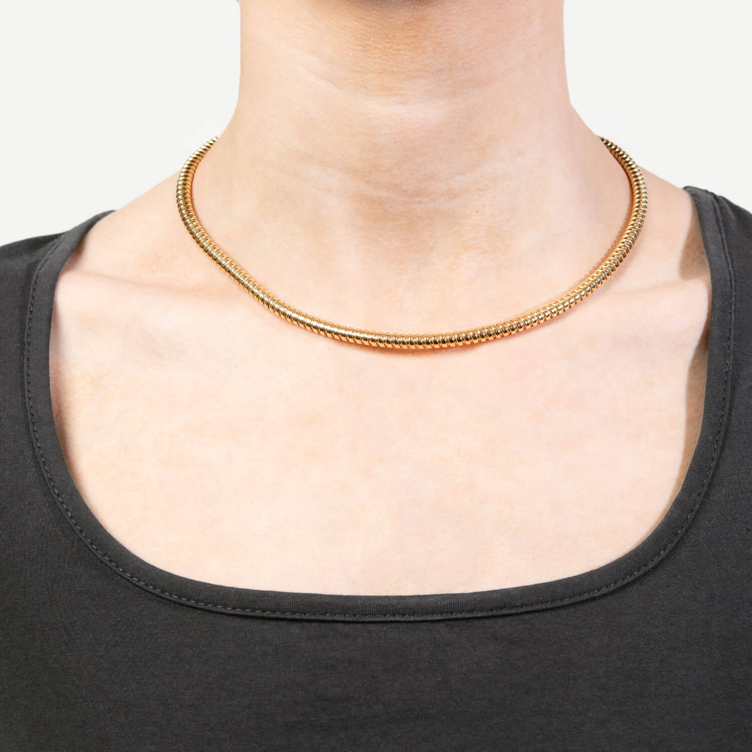 Vintage Italian 14k Gold Gas Pipe Chain Necklace 16 Inch - Perfect for Women's Everyday Wear, Layering & Gift Giving