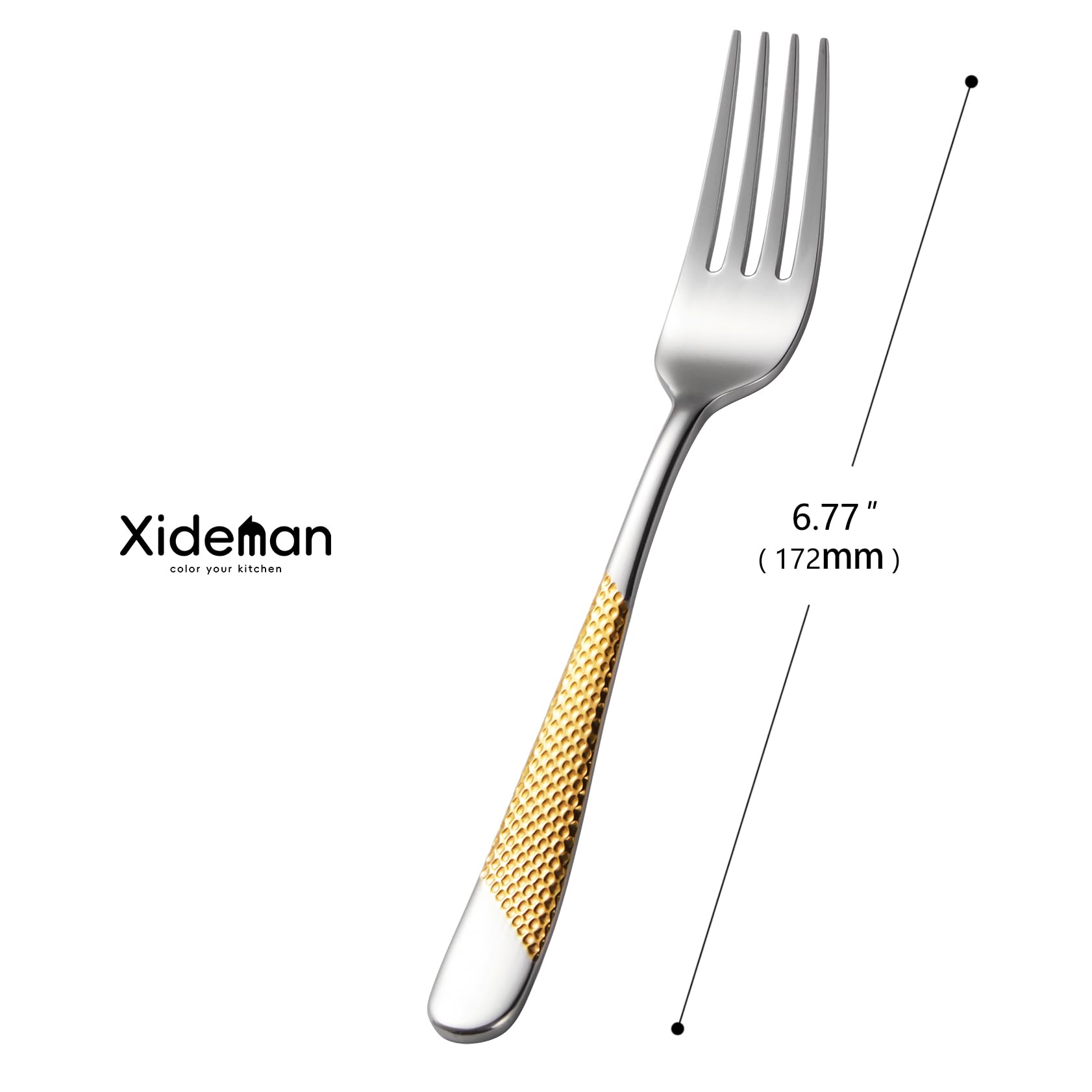 Xideman® 12-Piece Premium Hammered Salad Forks Set - 6.7 Inch 18/10 Stainless Steel Mirror Polished Silverware - Elegant Dessert Forks for Home Kitchen & Restaurant Use - Dishwasher Safe (Silver/Gold) - Perfect for Dinner Parties, Weddings & Catering Events