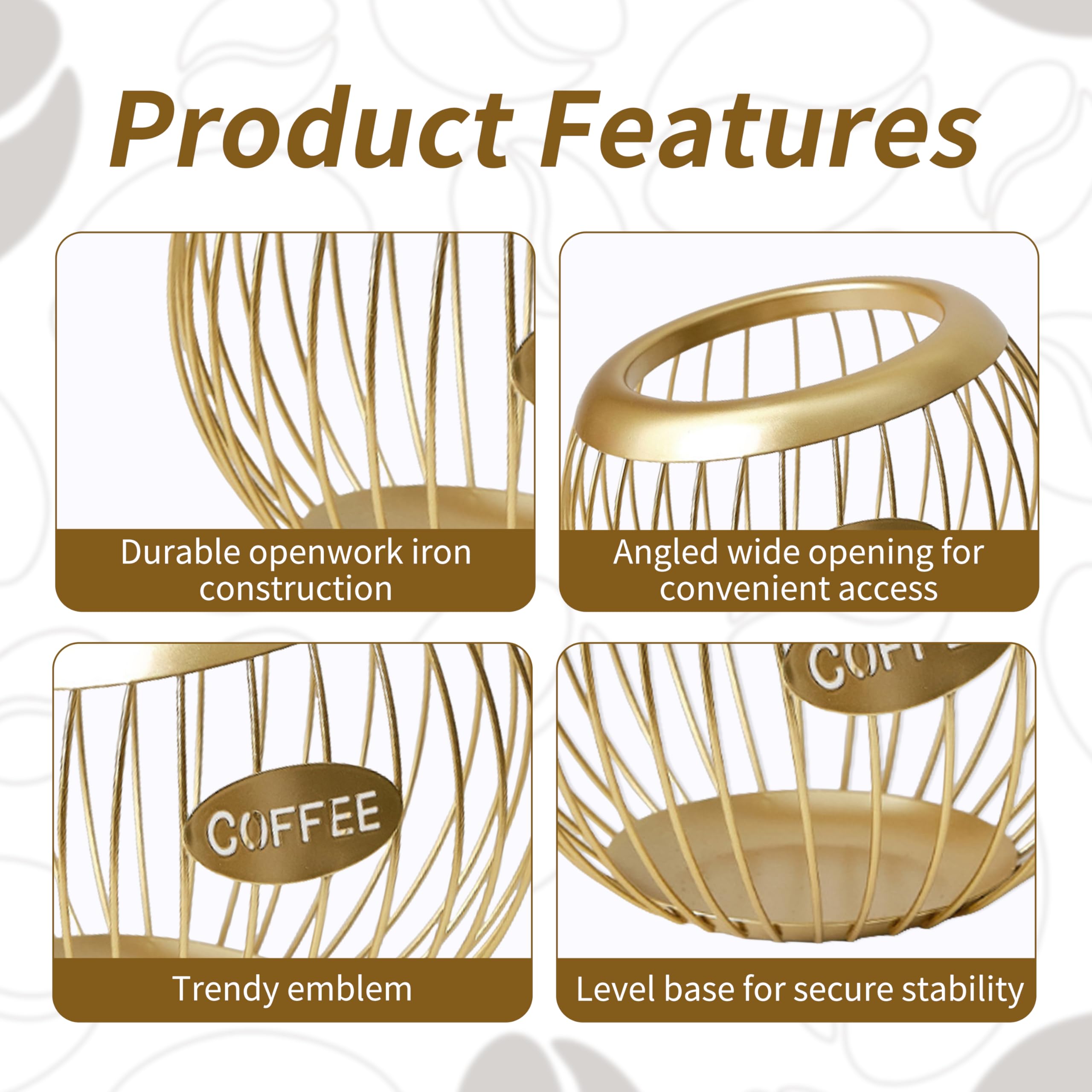 Premium Metal Coffee Pod Holder - Large Capacity Storage Basket for Nespresso & Keurig Pods | Coffee Bar & Espresso Station Organizer | Countertop Accessory for Home & Office (Gold)