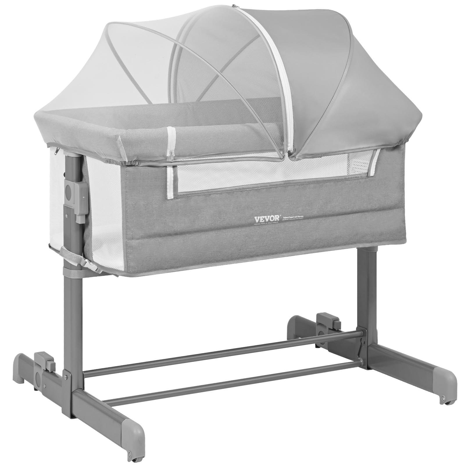 VEVOR Adjustable Baby Bassinet Bedside Sleeper - 5-Level Height, Wheels & Comfy Mattress - Mosquito Net & Side-Opening Crib for Newborns (Girl & Boy) - Perfect for Nursery, Bedroom & Travel