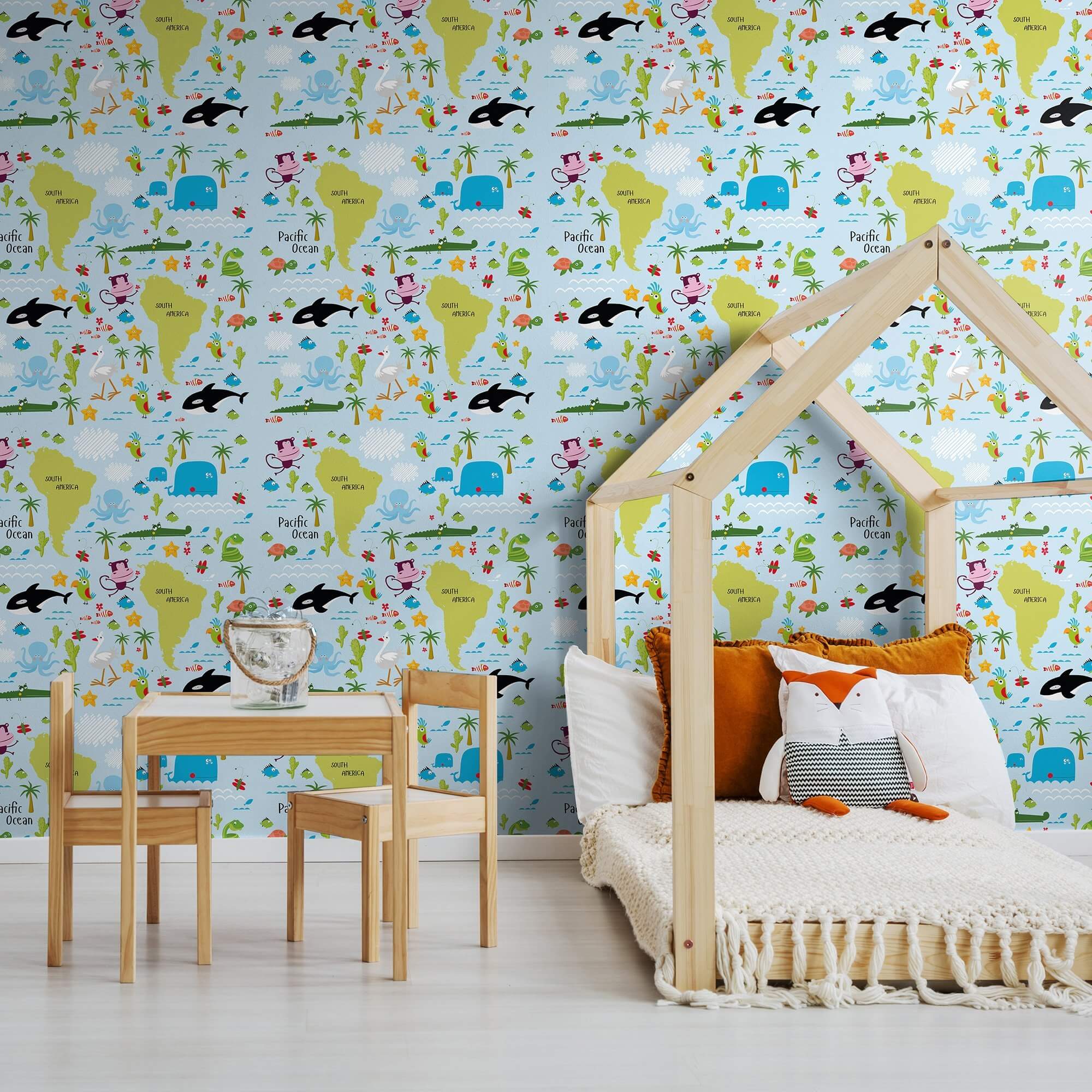 Blue Wildlife Children's Peel and Stick Removable Wallpaper - Self-Adhesive Nursery Decor for Kids Room, Bedroom, Playroom - Easy to Apply & Remove Wall Decals (6350) - Perfect for Nursery, Playroom & Kids Bedroom Decor