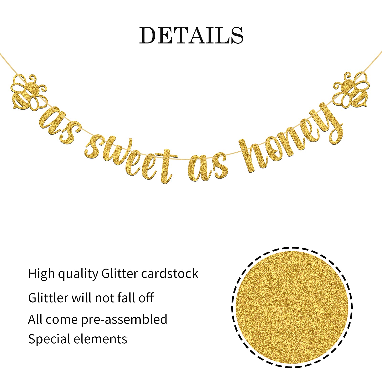 Gold Glitter Bee Theme Banner - Sweet As Honey Wedding, Engagement & Baby Shower Party Decorations | Perfect for Birthday Celebrations, Bridal Showers & Nursery Decor