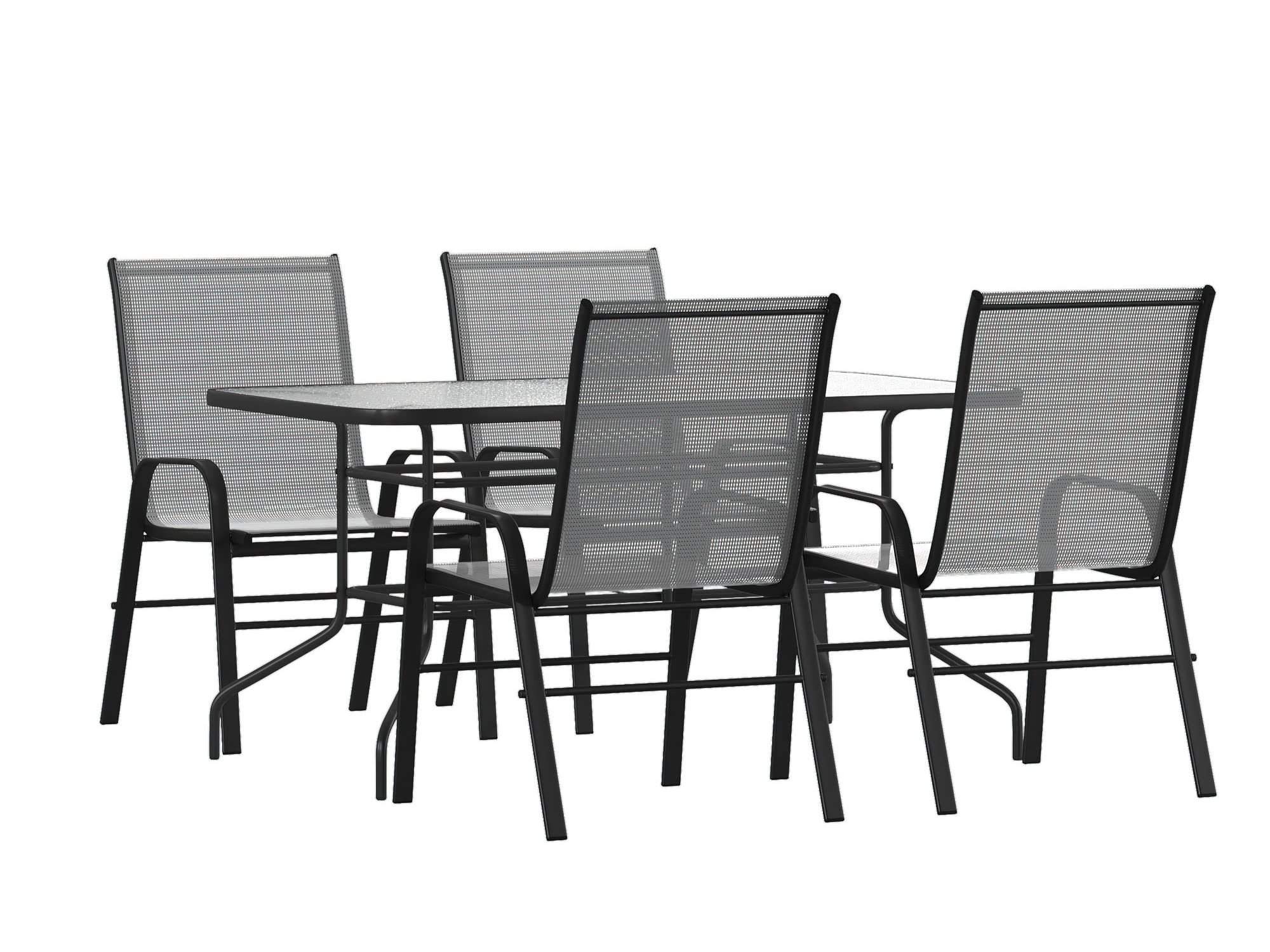 Flash Furniture Brazos 5-Piece Outdoor Patio Dining Set with 4 Gray Flex Comfort Stackable Chairs & 55