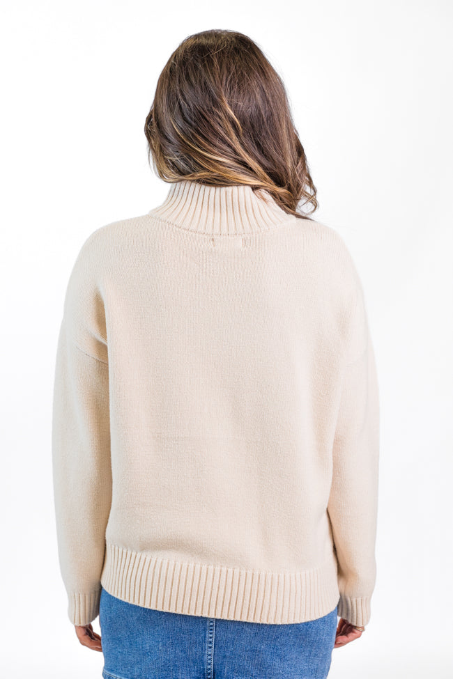 Roll With It Beige Los Angeles Embroidered Quarter Zip Sweater - Cozy Pullover for Women | Casual Fall & Winter Fashion | Perfect for Streetwear, Travel & Coffee Dates