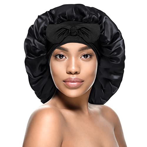 Kenllas Satin Silk Bonnet for Women - Large Sleep Cap with Adjustable Tie Band for Curly, Dreadlock & Braided Hair Protection | Nighttime Hair Care & Travel Essential