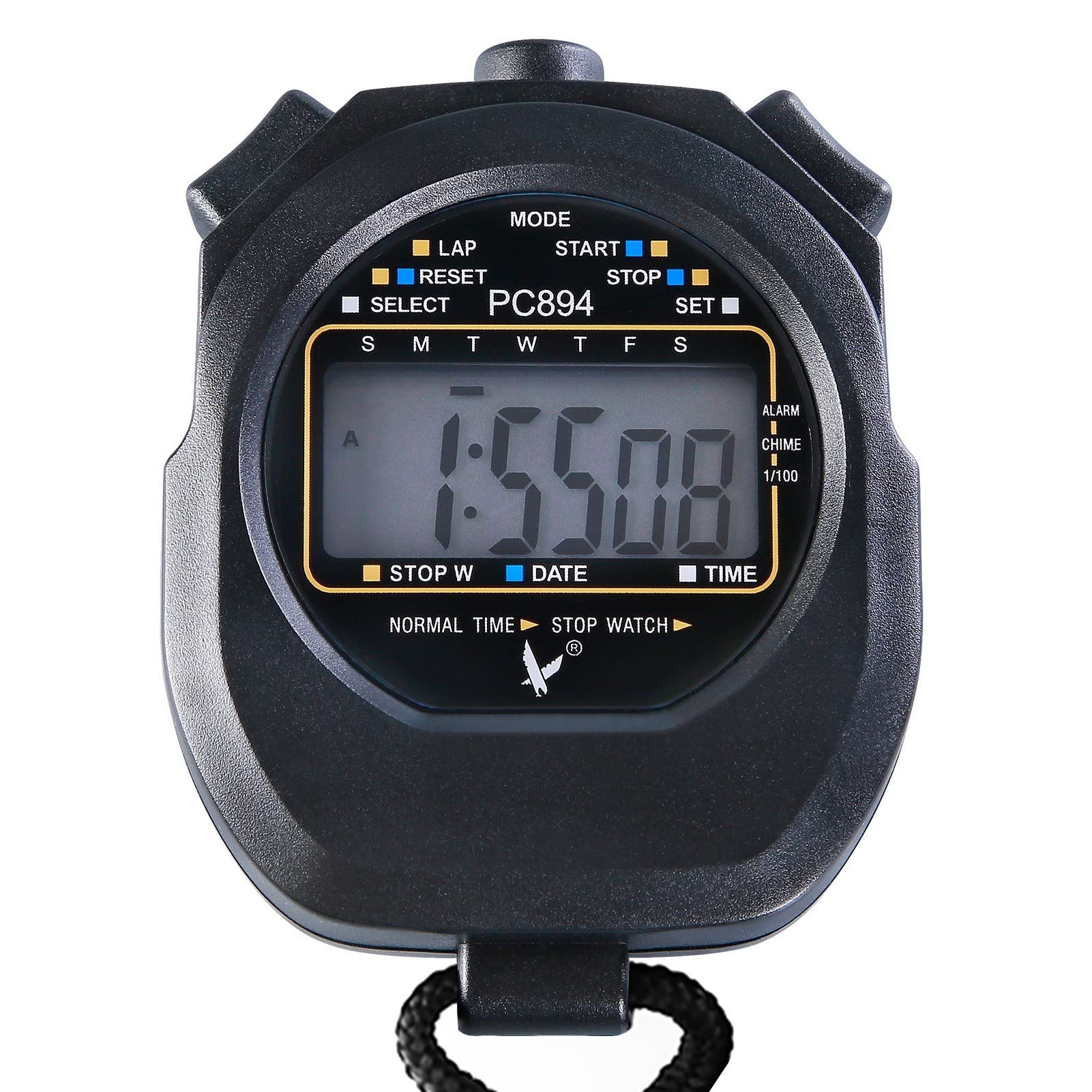 Digital Stopwatch with 2 Memory Recall, Time & Date Display - Sports Timer for Track, Swimming, Coaching & Fitness Training