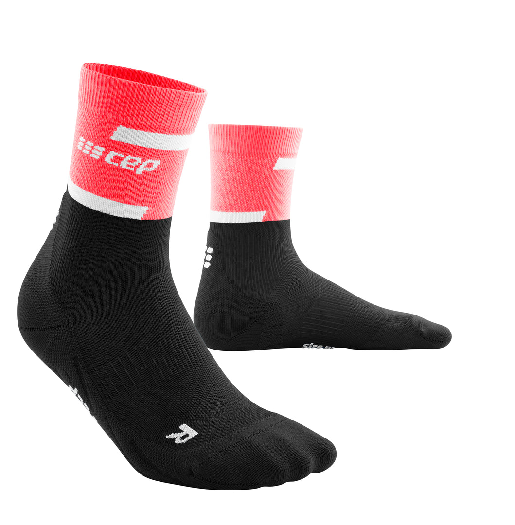 CEP Women's The Run Socks Mid Cut V4 - Performance Running Socks for Women, Pink & Black, Compression Support for Running, Hiking & Workouts