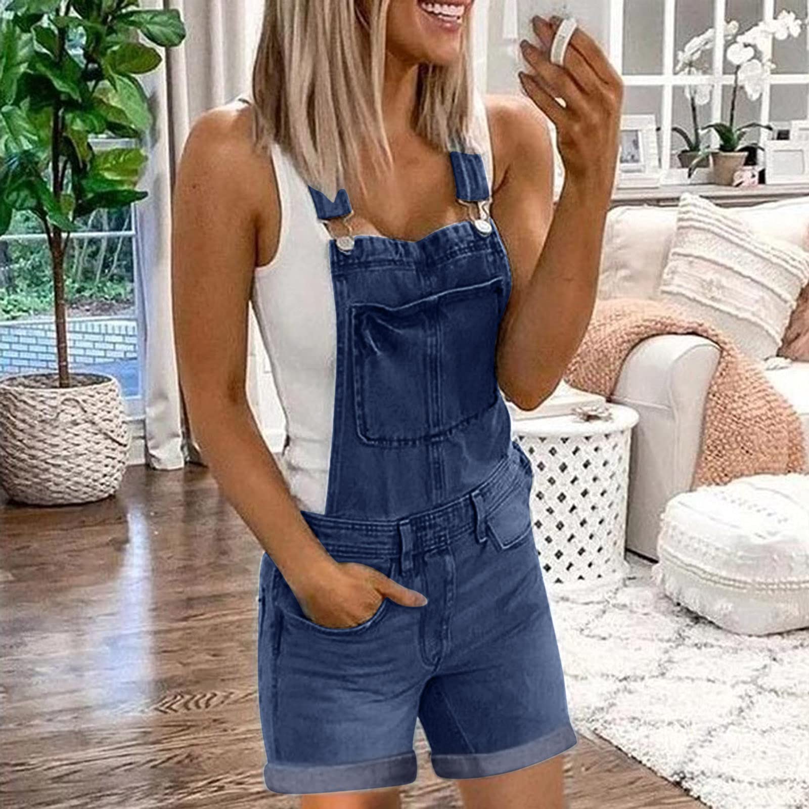 BOTCAM Women's Denim Short Jumpsuit - Sleeveless Loose Fit Cargo Dungarees with Pockets | Casual Summer Outfit, Streetwear Fashion, Weekend Wear
