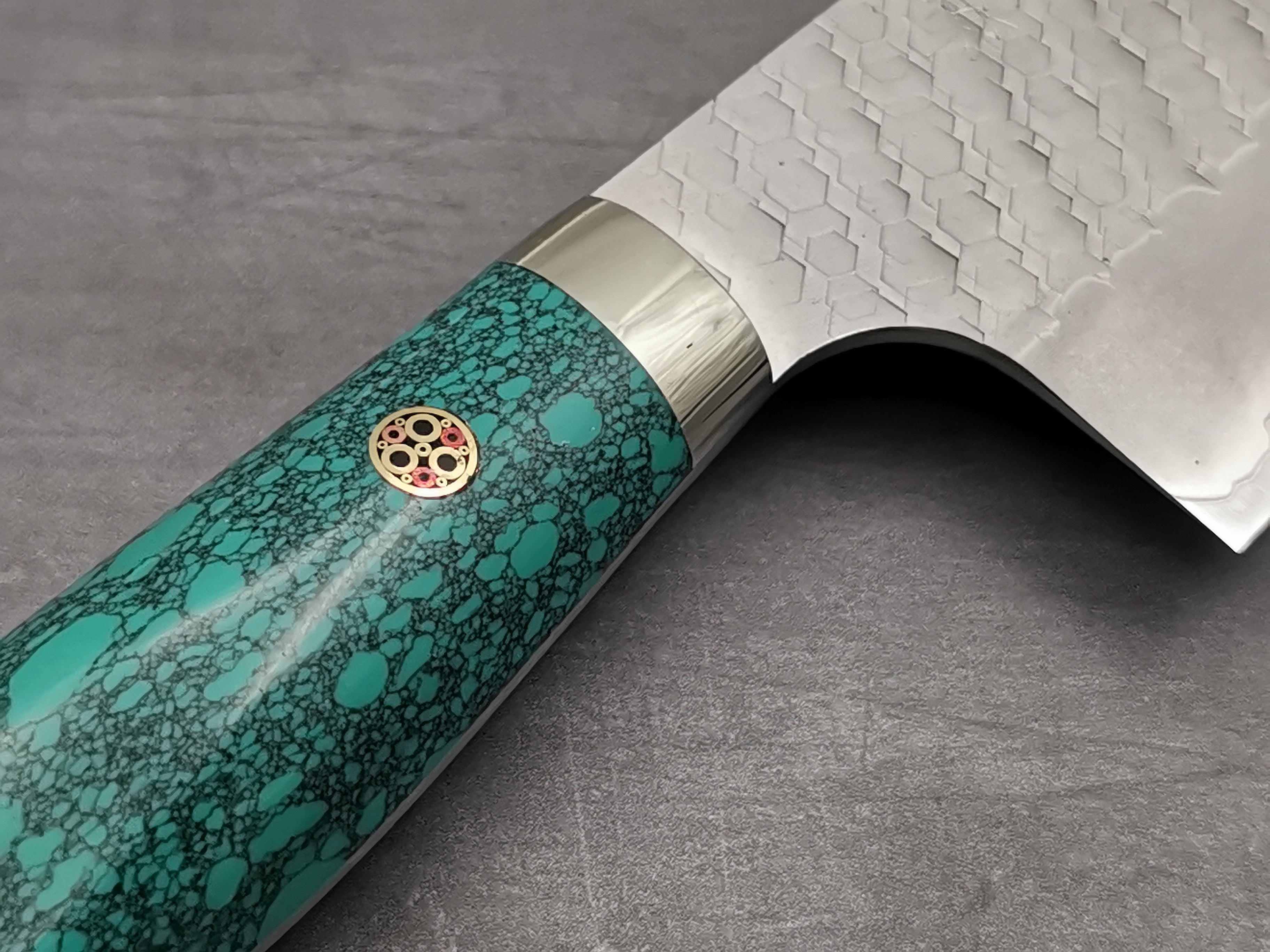 Premium Nigara Hamono SG2 Tsuchime Kiritsuke Nakiri Knife with Green Turquoise Handle - Japanese Kitchen Knife for Sushi, Vegetables & Precision Cutting
