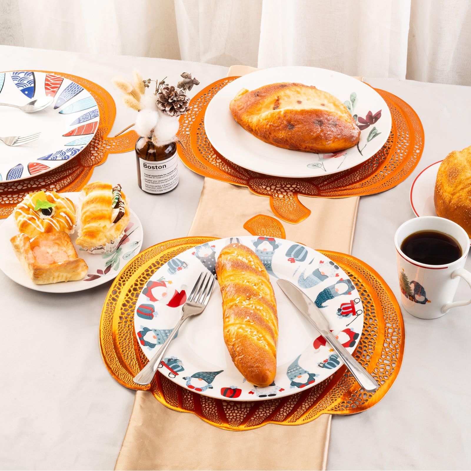 Premium Pumpkin Placemats Set of 6 - Fall Harvest Table Mats with Heat-Resistant Design for Thanksgiving, Halloween, Party & Wedding Decor - Perfect for Seasonal Dining, Holiday Gatherings & Festive Home Decor