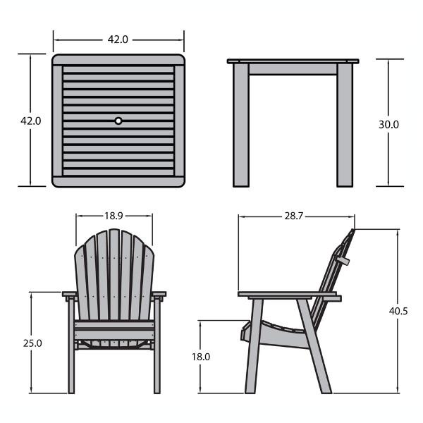 Hamilton Adirondack 5-Piece Square Outdoor Dining Set - Patio Furniture for Backyard, Garden, Deck & Poolside Dining