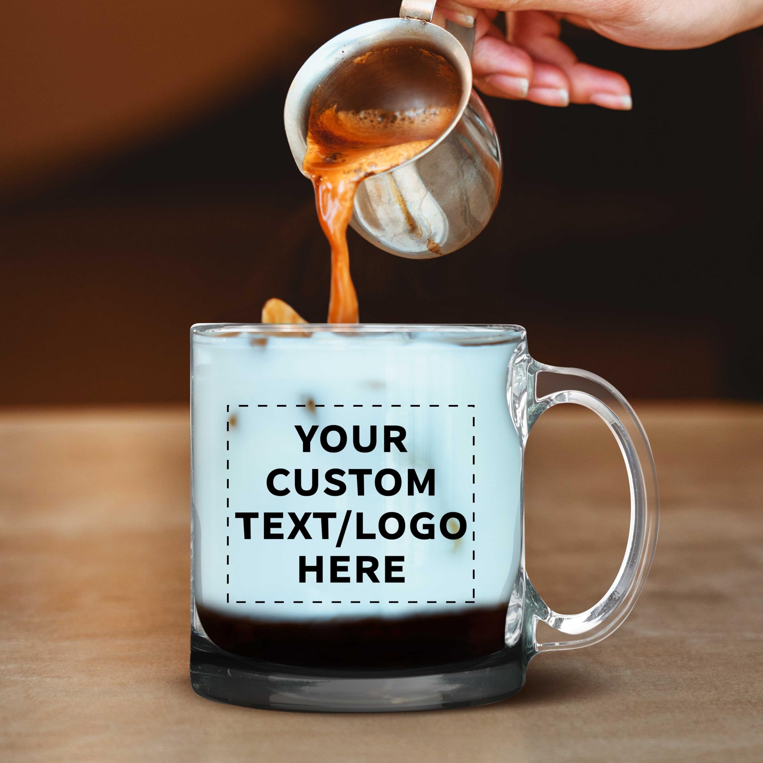Personalized 13 oz Clear Glass Coffee Mugs Set of 50 - Custom Libbey Bulk Pack for Coffee, Tea, Espresso & Hot Cocoa - Black Bottom - Ideal for Cafes, Restaurants, Offices & Events