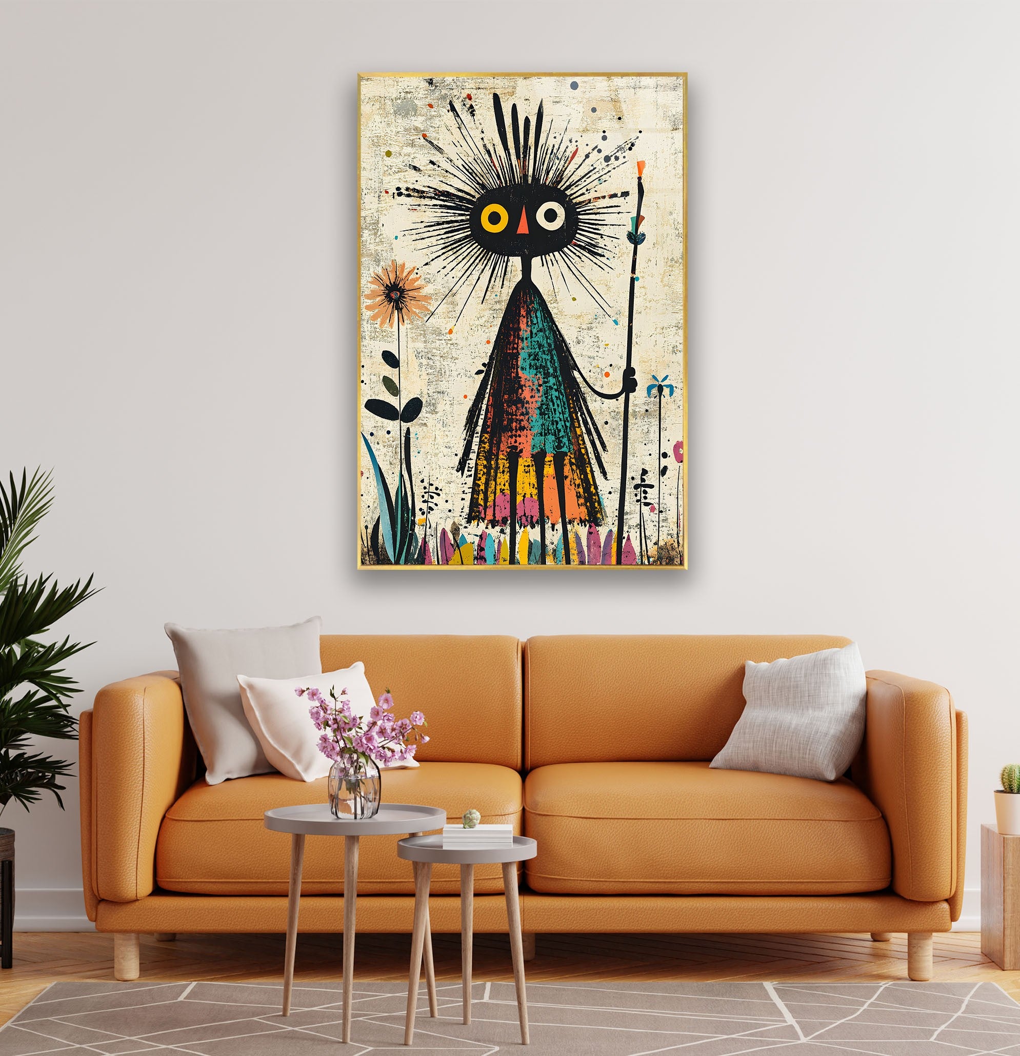 Hand-Painted African Tribal Figure Glass Wall Art - Unique Home Decor for Living Room, Bedroom & Office