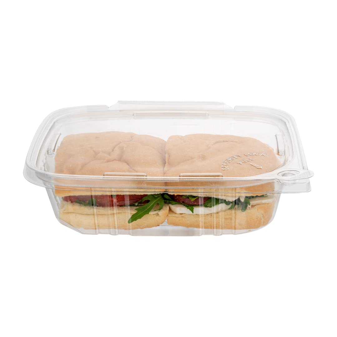 Restaurantware Tamper Tek 24oz (100 Pack) Clear Plastic Take Out Containers with Hinged Lid - Tamper-Evident, Freezable, Disposable Meal Prep Containers for Deli, Lunches, Catering & Food Storage