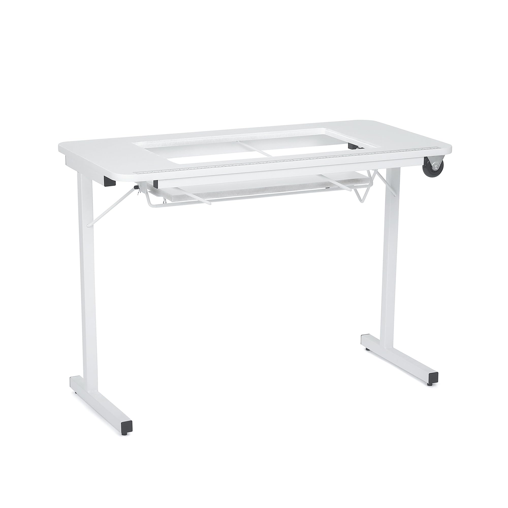 Arrow 611 Gidget II Folding Sewing & Craft Table with Wheels - Portable Adjustable Height Workstation for Quilting, Cutting, DIY Projects - White Finish | Perfect for Home Studios & Craft Rooms