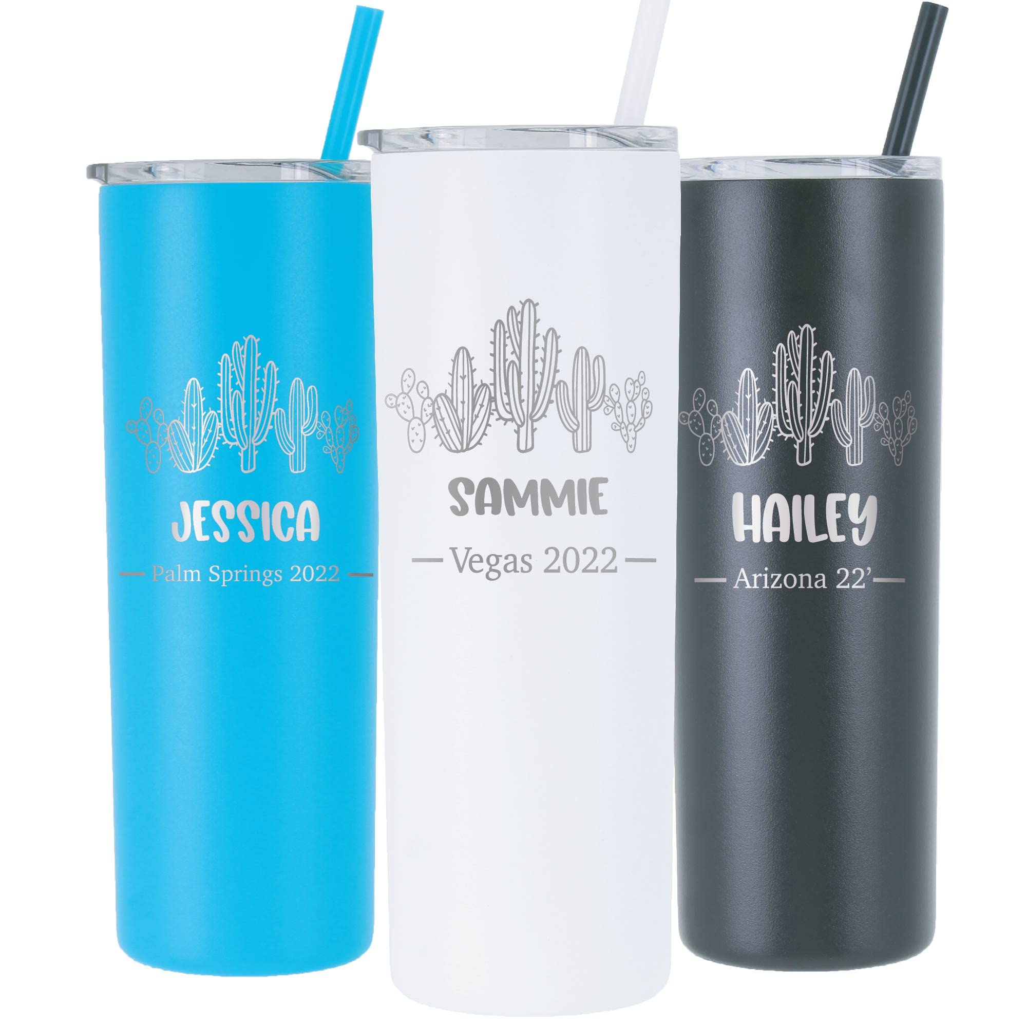 AVITO Personalized Cactus Tumbler - 20oz Vacuum Insulated Stainless Steel Cup with Lid & Straw - Laser Engraved Custom Name - Perfect for Office, Gym & Outdoor Activities