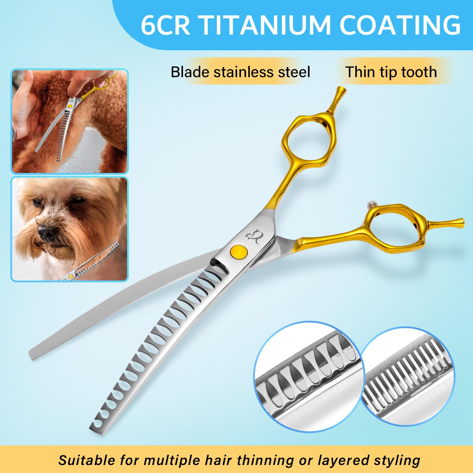 Professional Dog Grooming Scissors Set - 4 in 1 Curved & Thinning Shears with Safety Round Tips for Safe & Precise Pet Hair Cutting - Perfect for Home Grooming, Professional Styling & Dog Show Preparation