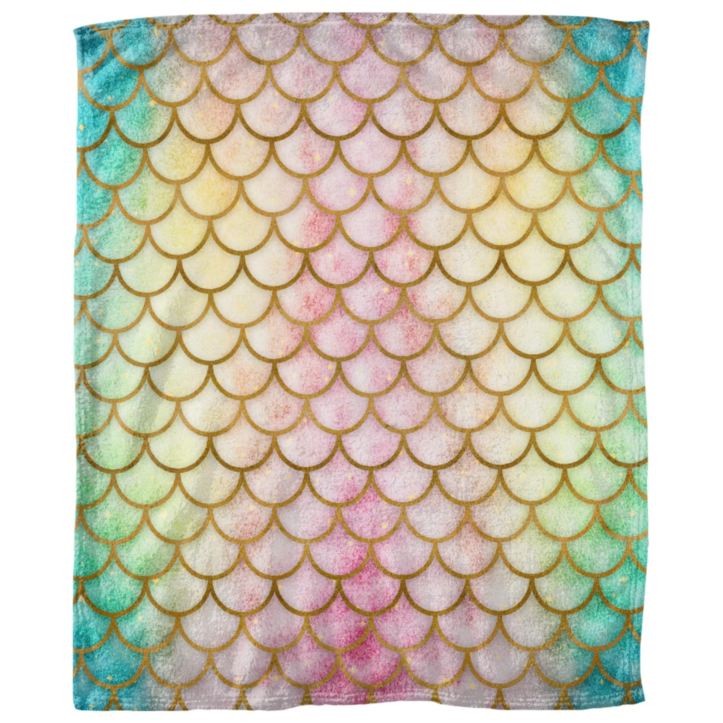 ARNOVIC Mermaid Scale Print Flannel Throw Blanket 90x120 Inch King Size - Soft Warm Cozy Fish Scale Design for Girls, Women | Perfect for Bedroom, Living Room Decor, Couch, Sofa & Winter Snuggling
