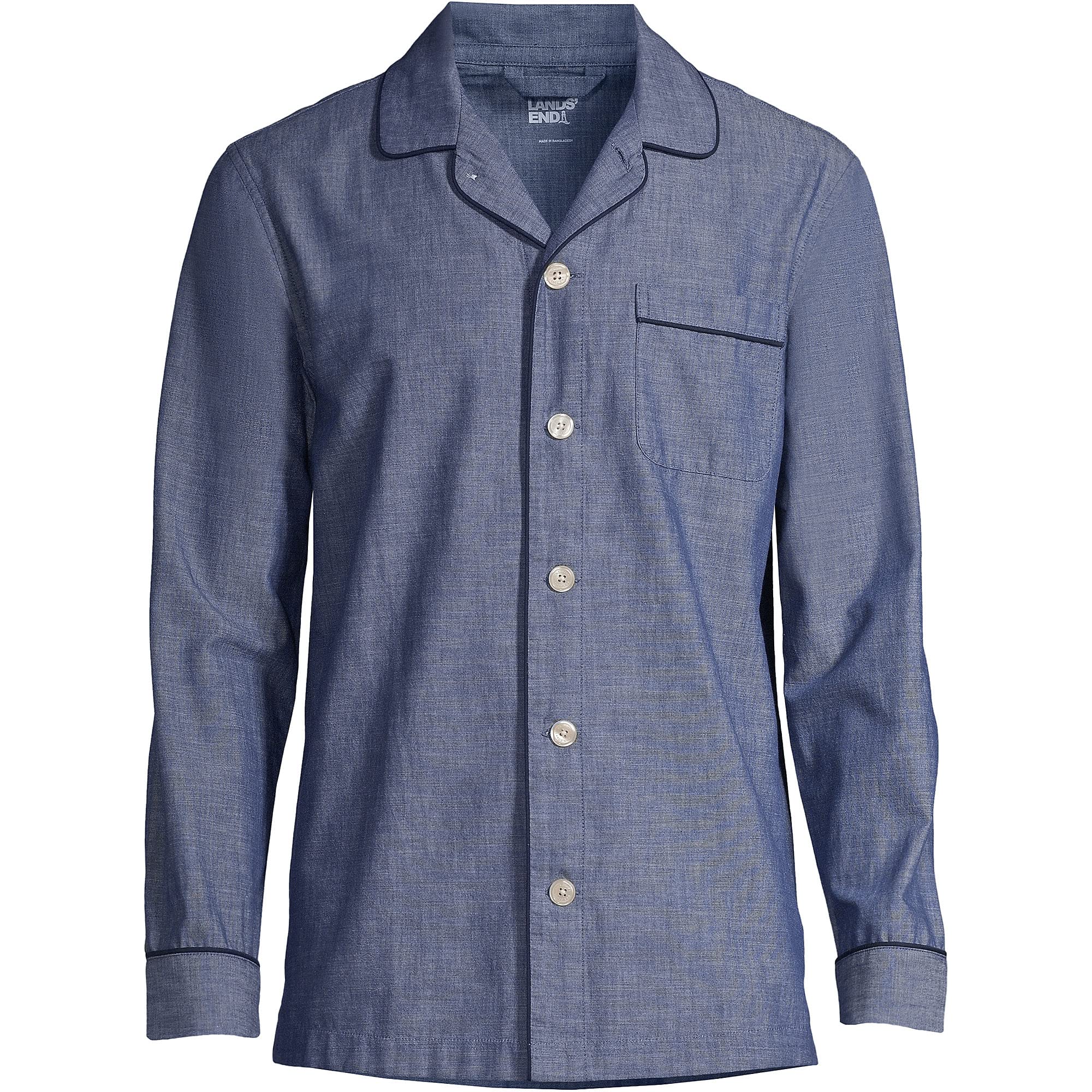 Lands' End Men's Comfortable Essential Pajama Shirt - Soft Cotton Sleepwear for Relaxing at Home or Lounging
