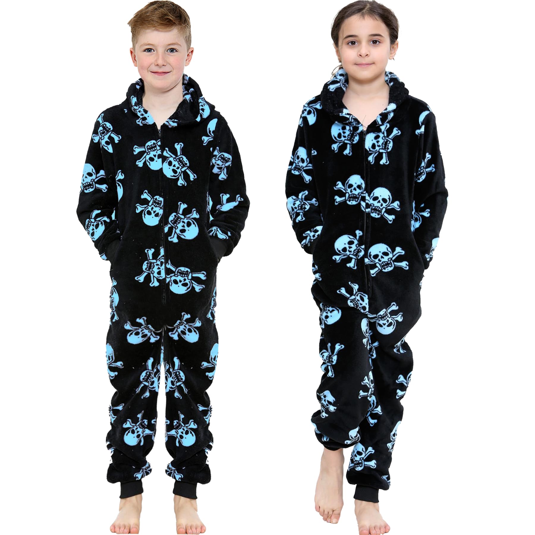 **A2Z 4 Kids Fun Halloween Skull & Bones Print Onesie - Black & Multi Color Pajama Sets for Boys & Girls (2-13 Years) - Cozy Sleepwear for Trick-or-Treating & Halloween Parties**