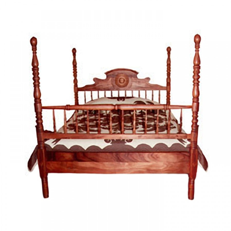 Luxury Medallion Grand Four Poster Koa Wood King Size Bed - Handcrafted Hawaiian Hardwood Bedroom Furniture for Master Suite & Vacation Homes