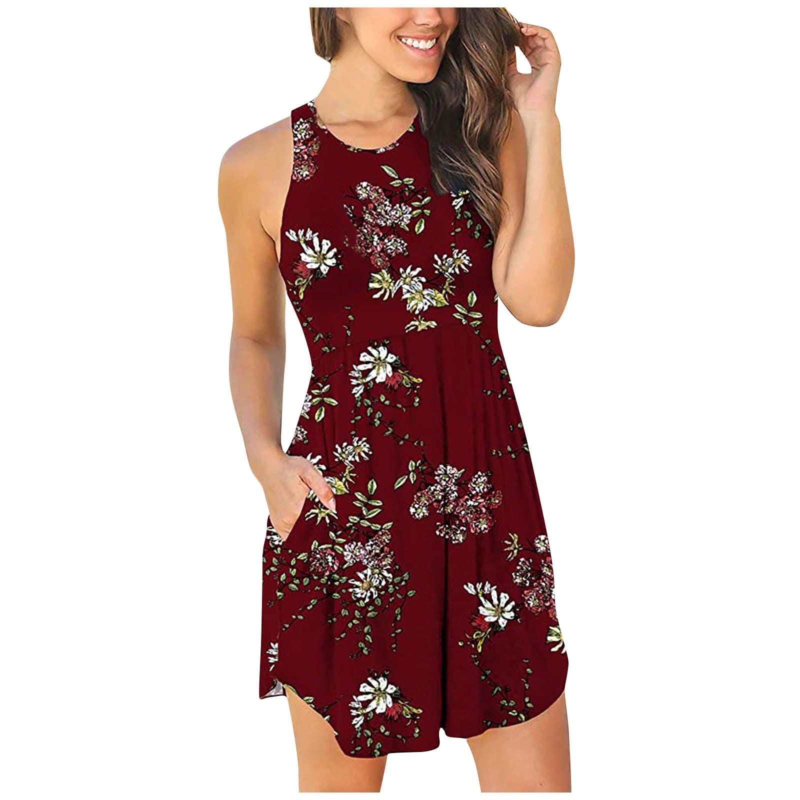 Women's Summer Casual Sleeveless Dress - Loose Fit Solid Color Round Neck Pocket Sundress | Perfect for Beach, Vacation & Everyday Wear