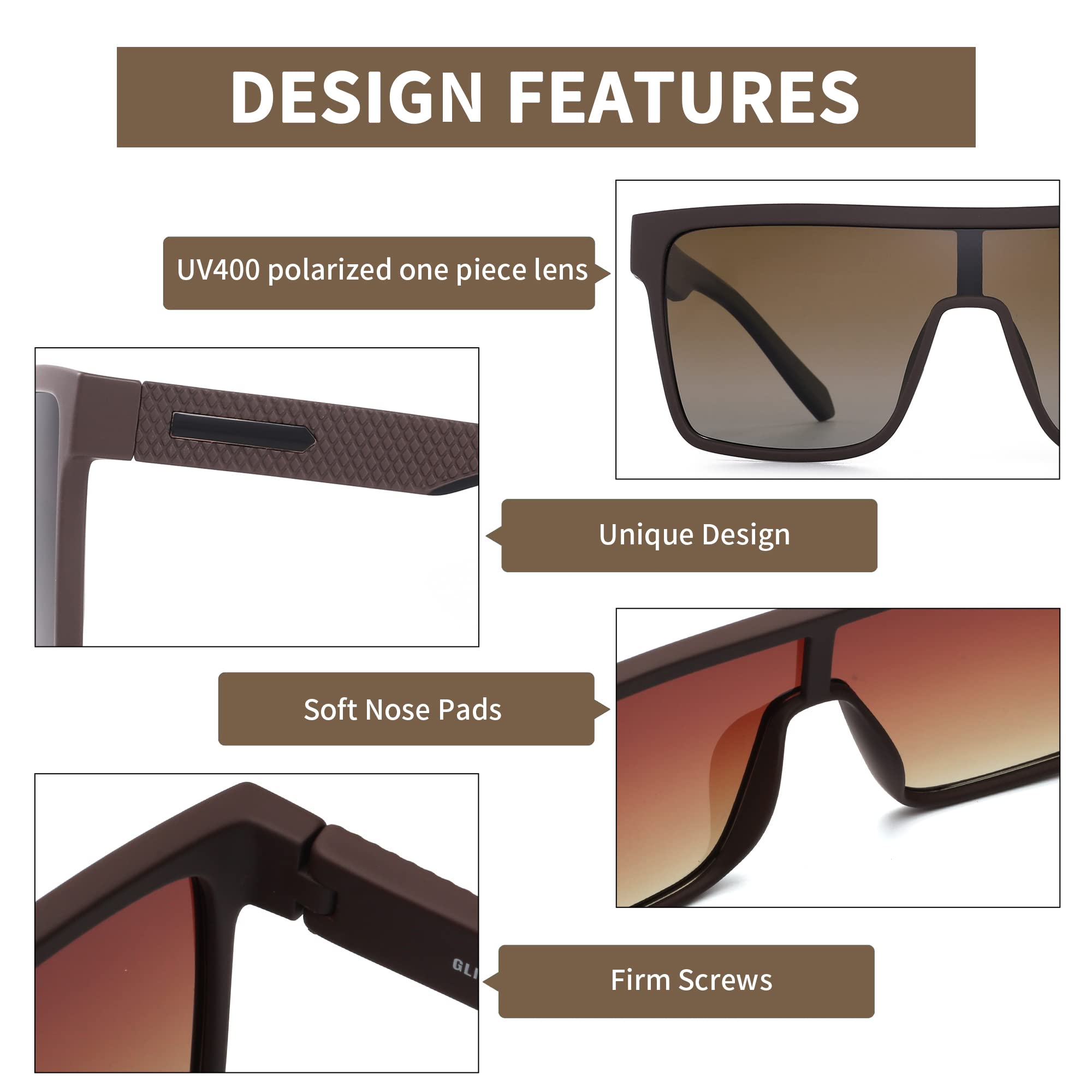 GLINDAR Polarized Square Sunglasses for Women & Men - Oversized Flat Top Shield Sports Glasses for Running, Cycling, Driving & Outdoor Activities