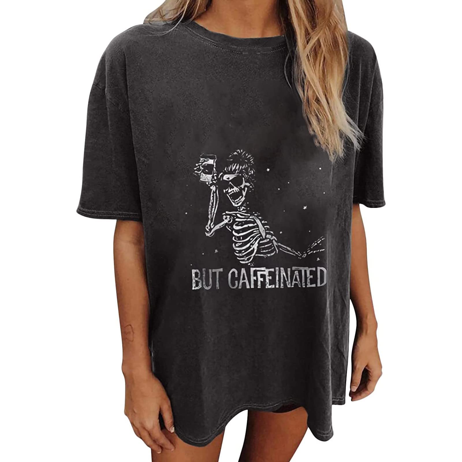 Women's Summer Short Sleeve Skeleton Print T-Shirt - Casual Loose Fit Funny Graphic Tee for Women | Perfect for Halloween, Parties, and Everyday Wear