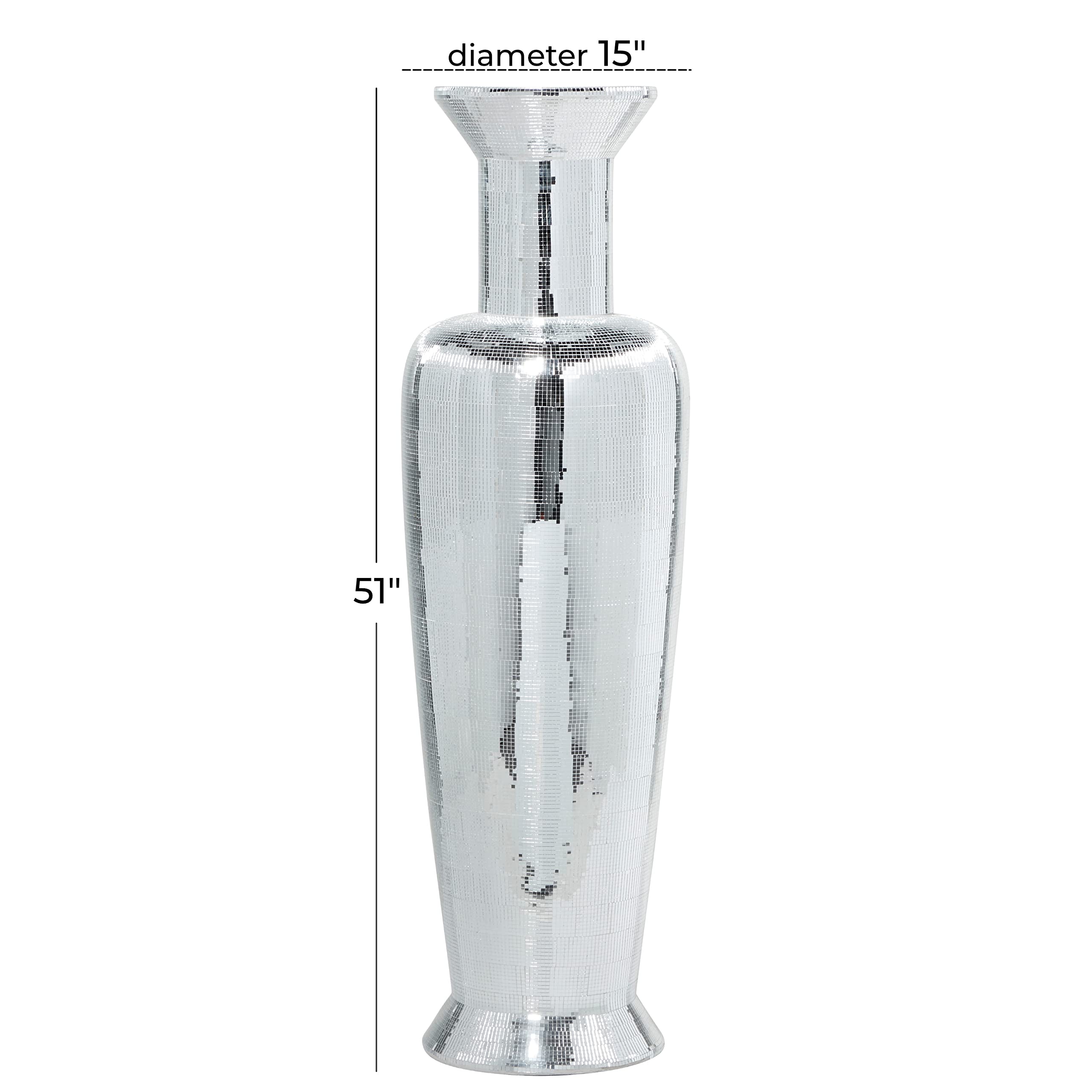 Deco 79 Tall Silver Polystone Floor Vase with Mosaic Mirror Inlay - 15