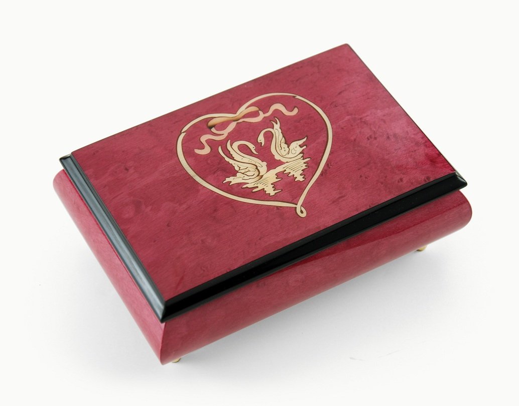 Romantic Red Heart-Shaped Swan Music Box with Sorrento Inlay - Plays Multiple Classic Songs - Perfect for Anniversaries, Valentine's Day & Wedding Gifts