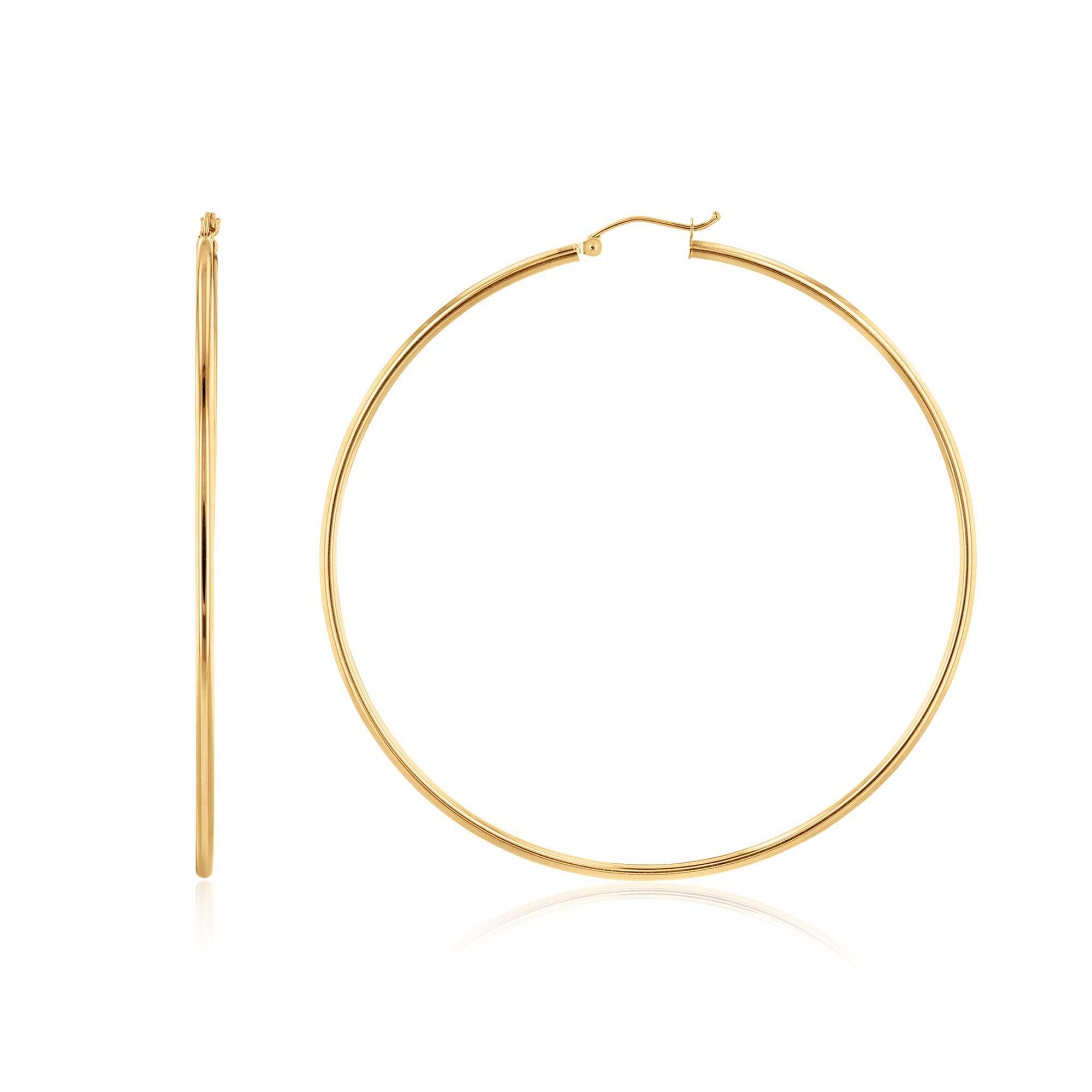 14K Yellow Gold Polished Hoop Earrings for Women - Solid Real Gold Thin & Big Hoops - Perfect for Everyday Wear, Parties & Special Occasions