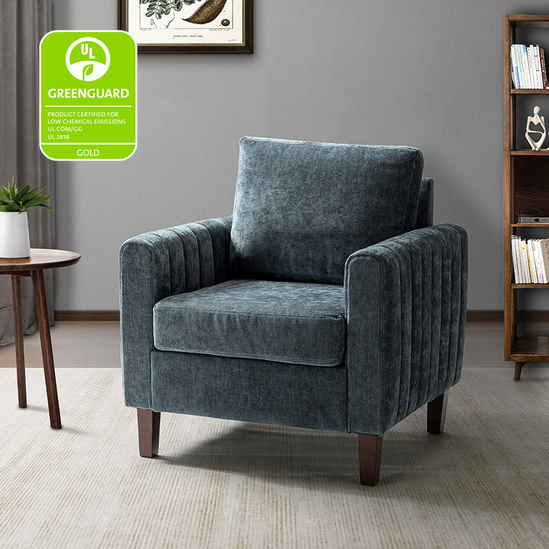 Luca Square Club Armchair - Modern Accent Chair for Living Room, Lounge & Office - Stylish Upholstered Armchair with Wooden Legs - Perfect for Home Decor, Reading Nook & Relaxation