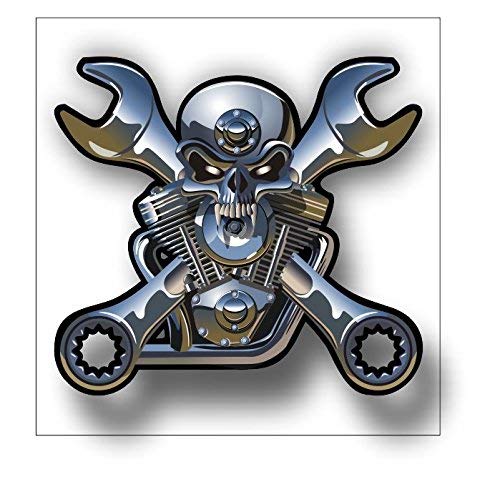 V Twin Motorcycle Engine Chrome Skull Car Decals - Waterproof Vinyl Stickers (5