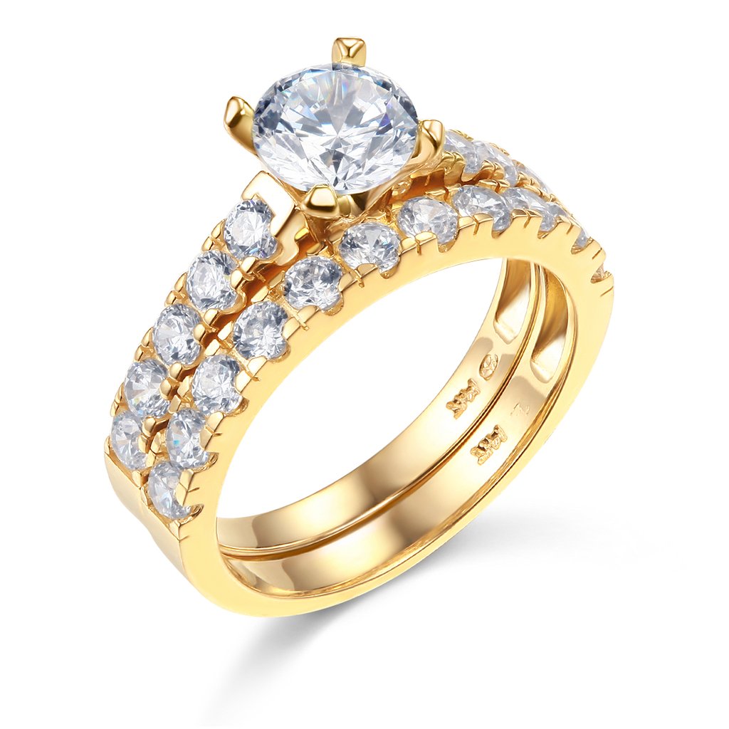 14K Yellow or White Gold Solid Wedding Engagement Ring and Band Set for Women - Timeless Bridal Jewelry for Proposals, Anniversaries, and Special Occasions