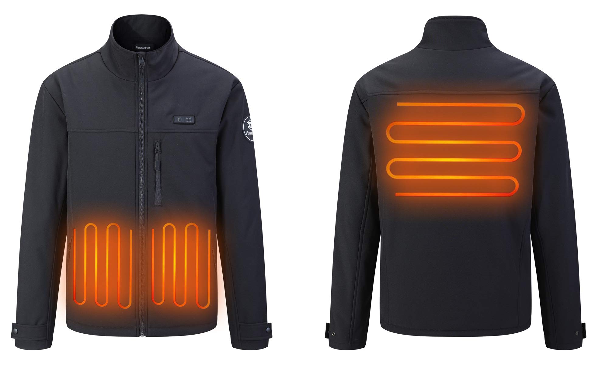 Harssidanzar Men's Heated Jacket - Waterproof Winter Coat with Built-in Hand Warmers | Battery-Free Heating | Black Size S | Perfect for Outdoor Work, Skiing & Cold Weather Activities