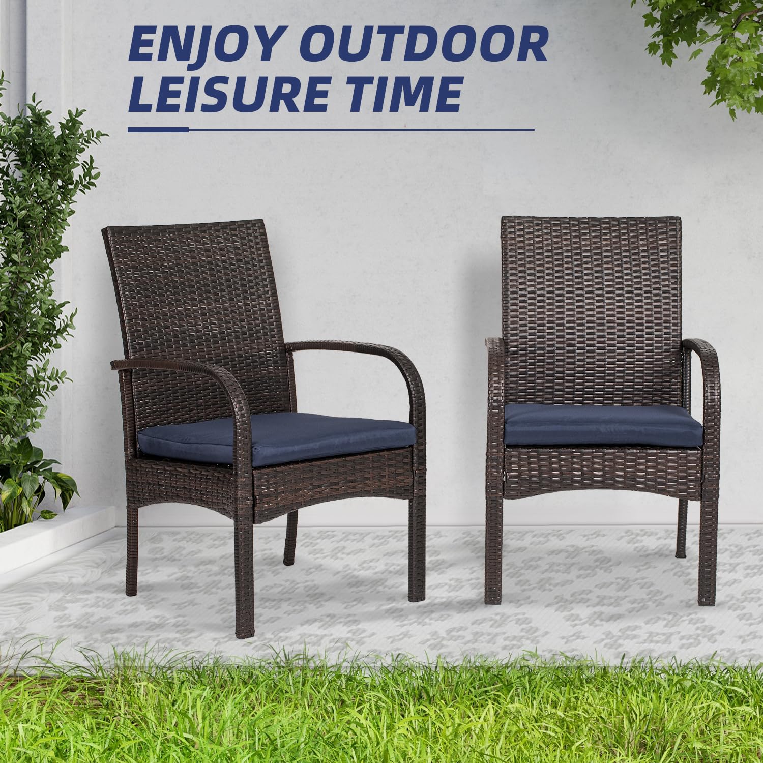 2 Pack Wicker Patio Dining Chair Cushions - Padded Outdoor Rattan Seat Cushions with Armrest Support, 350 lb Weight Capacity, Brown - Perfect for Backyard, Garden, Poolside & Patio Furniture