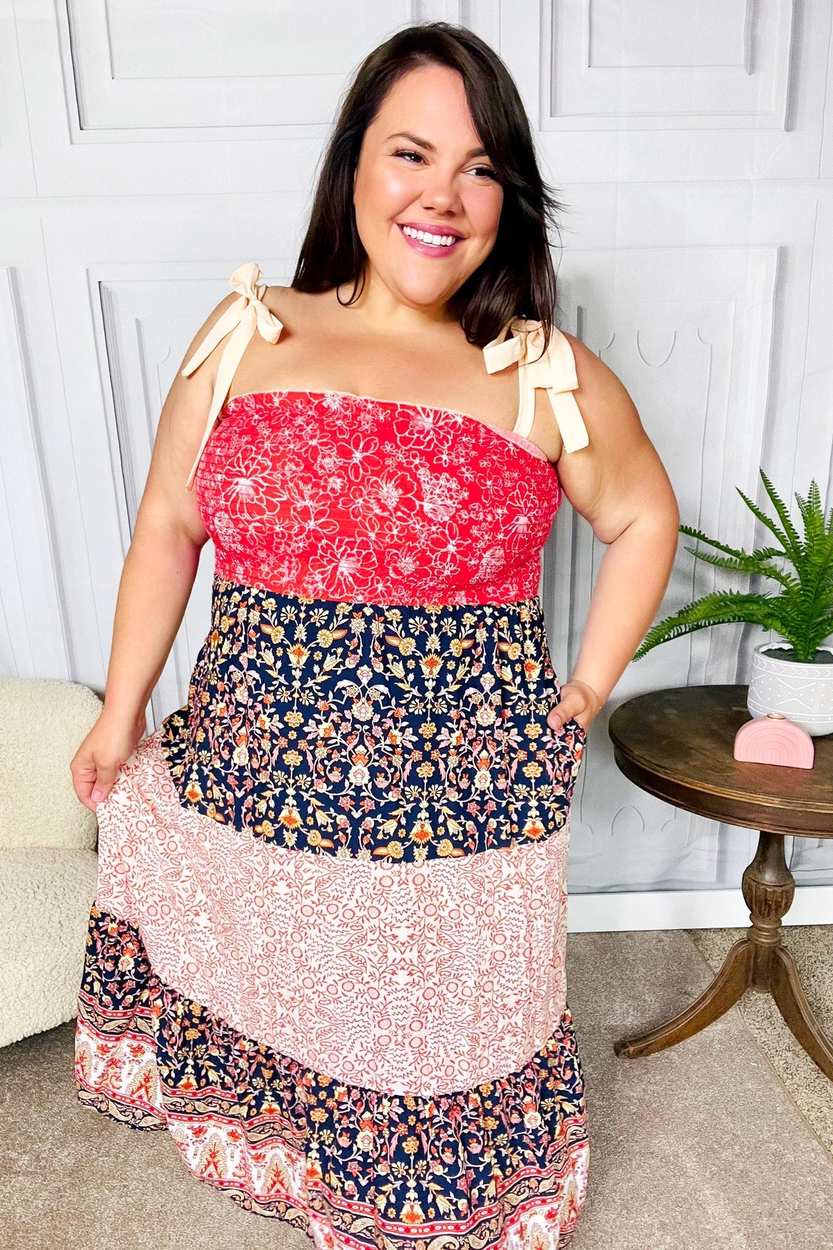 Orange Floral Smocked Tube Top Tiered Maxi Dress - Boho Summer Beach Dress for Vacation, Pool Party & Music Festival