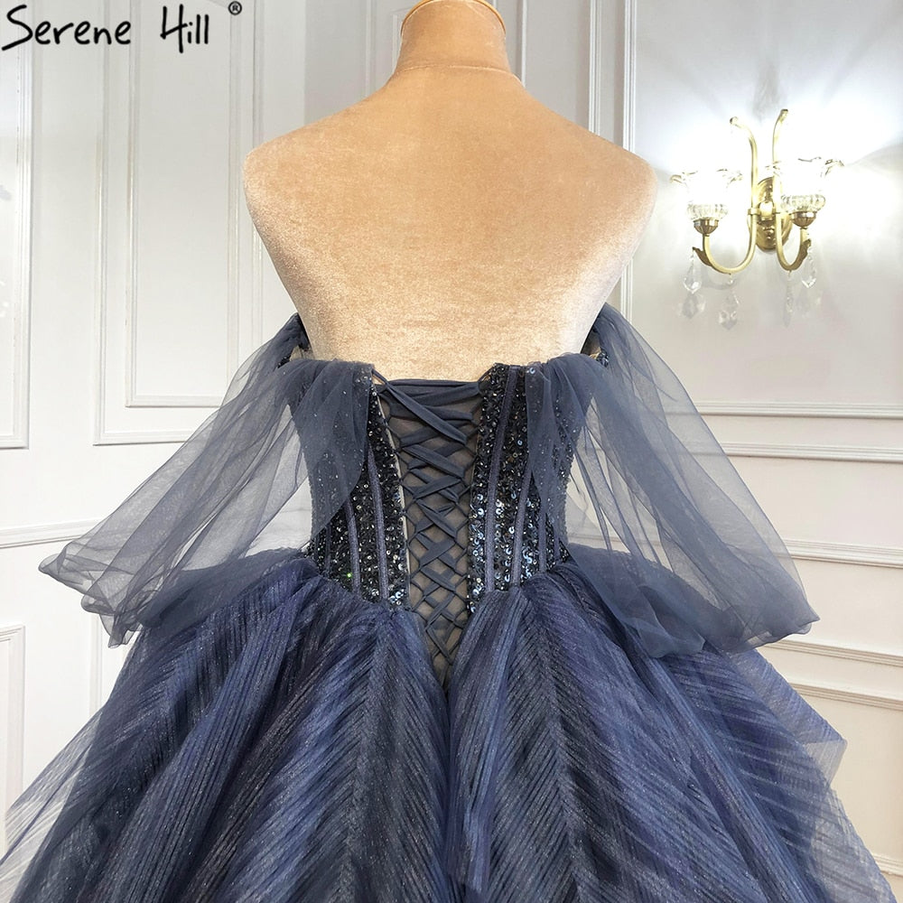 Serene Hill Luxury Blue Beaded Evening Dress Strapless Sexy Ball Gown for Women 2025 - Perfect for Prom, Gala & Formal Parties | LA70936