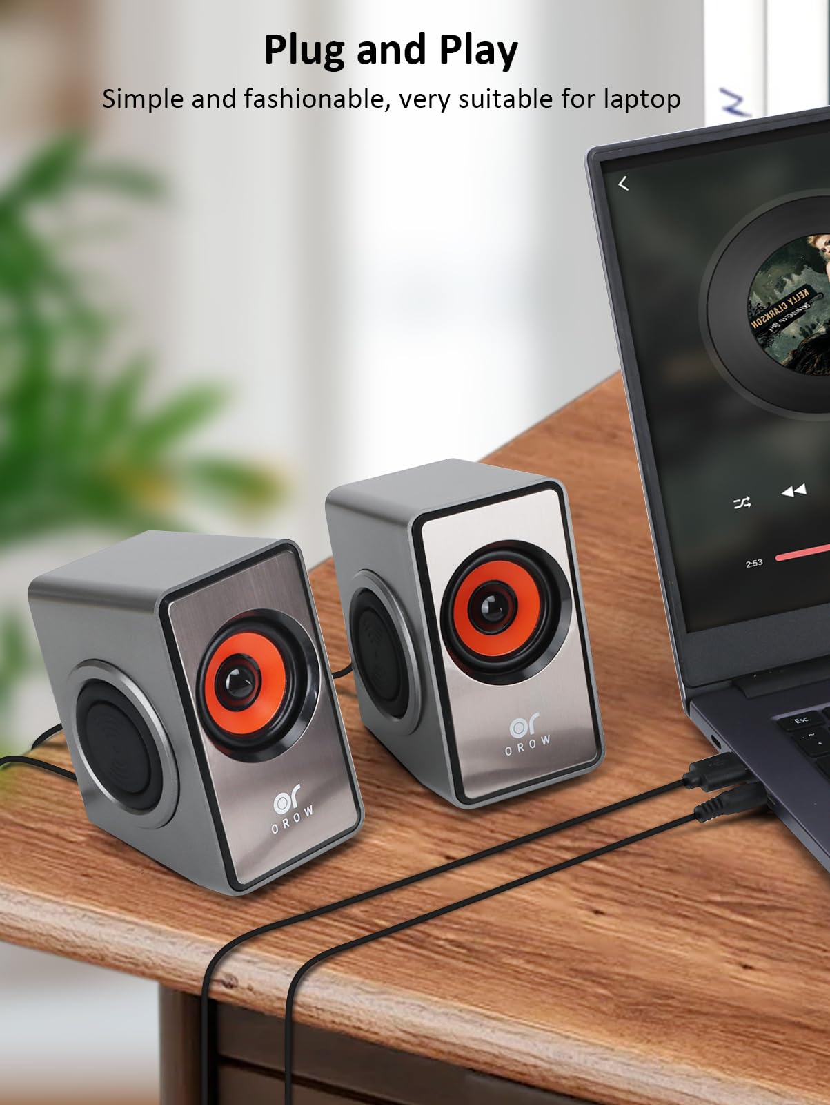 OROW USB Powered Computer Speakers for PC & Laptop with Volume Control - Perfect for Home Office & Gaming (Silver)